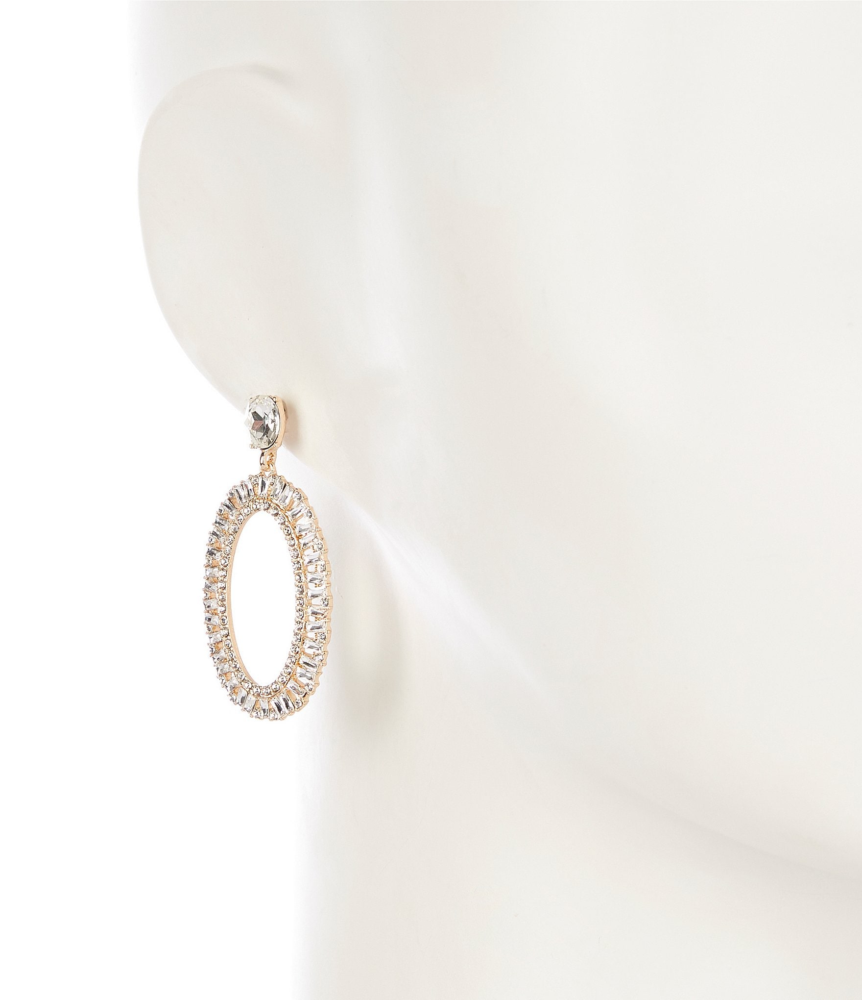 Cezanne Crystal Baguette Stone Pave Edge Oval Drop Earrings