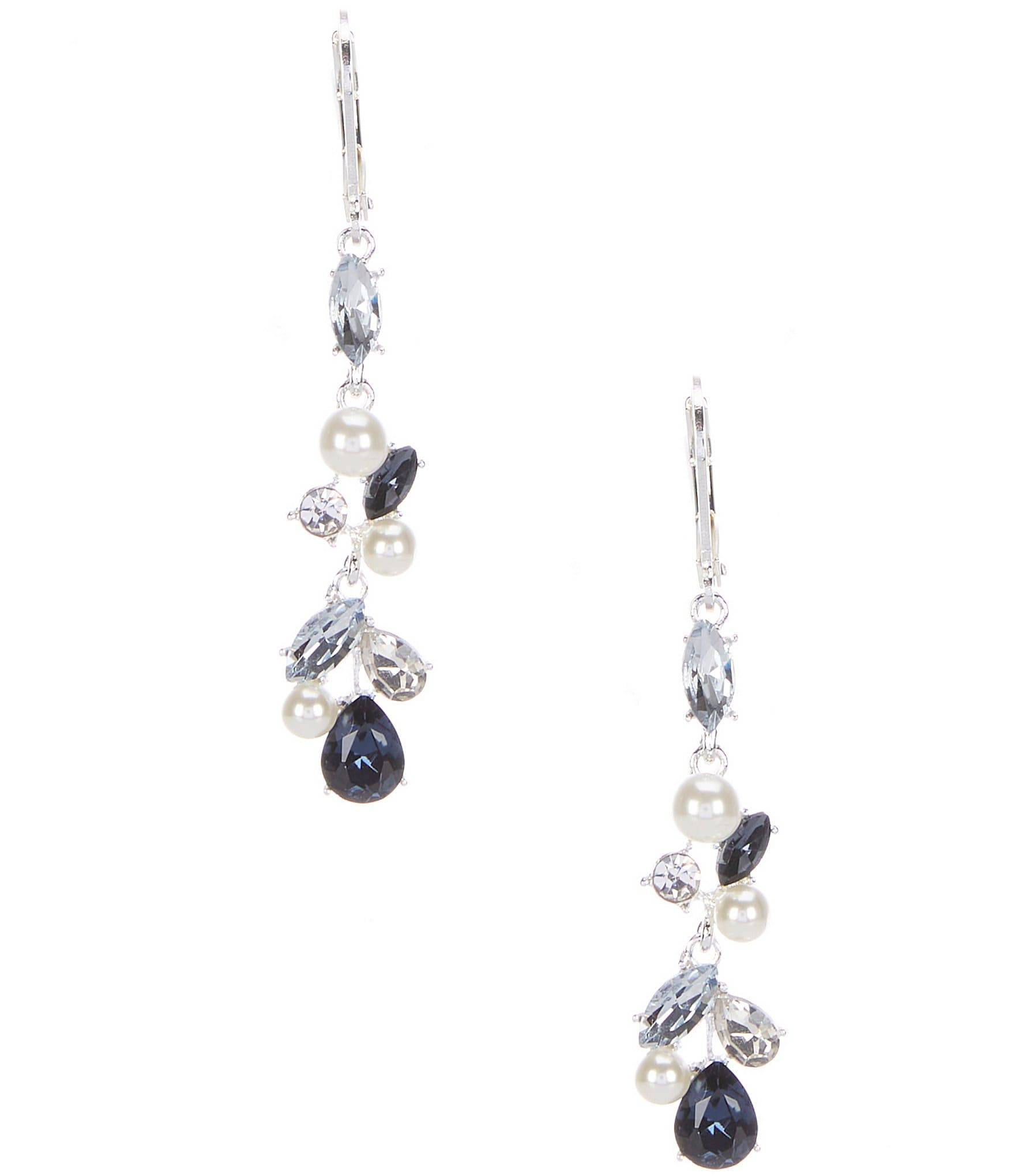 Cezanne Crystal Cluster Multi Blue Linear Pearl Earrings