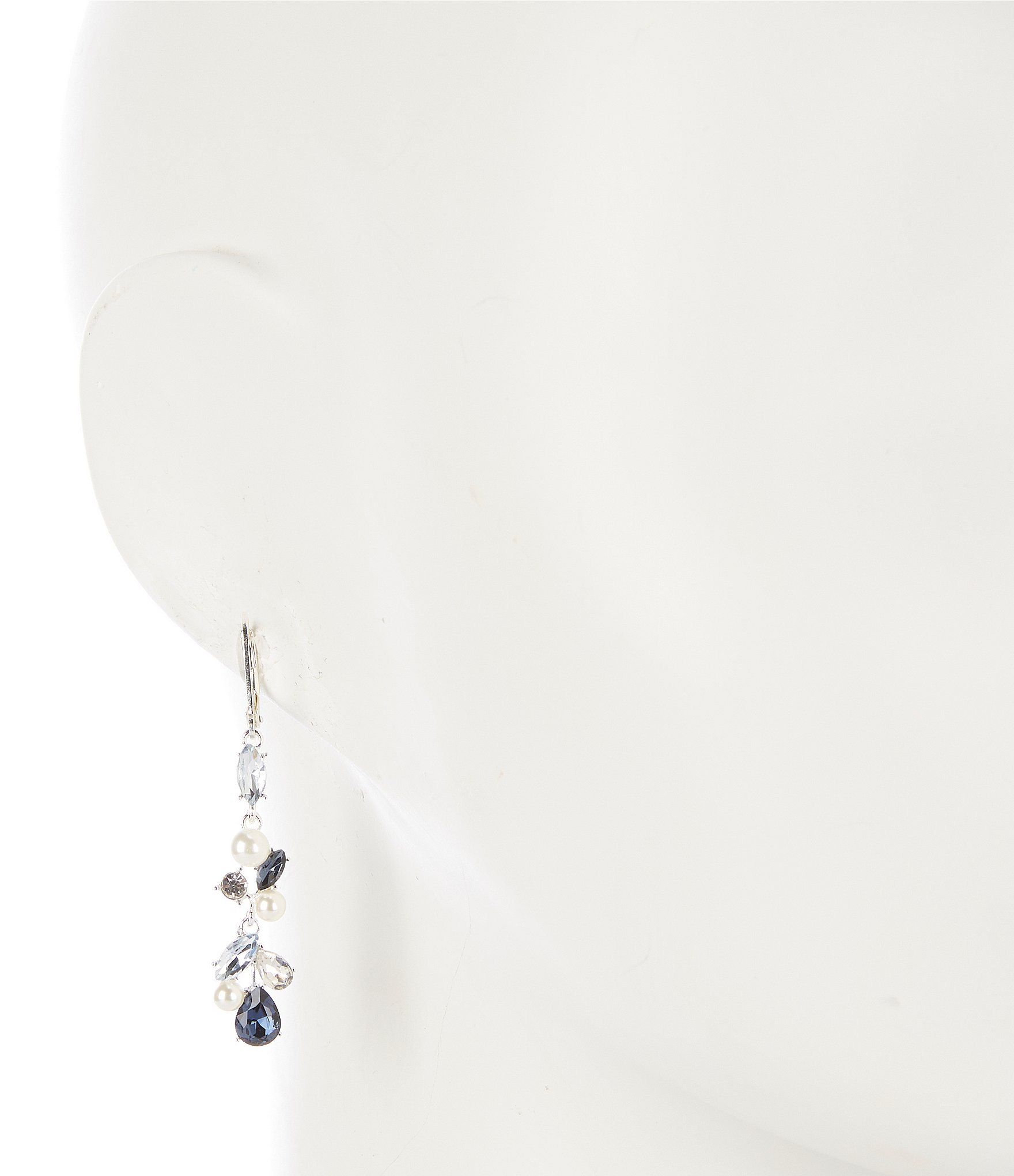 Cezanne Crystal Cluster Multi Blue Linear Pearl Earrings