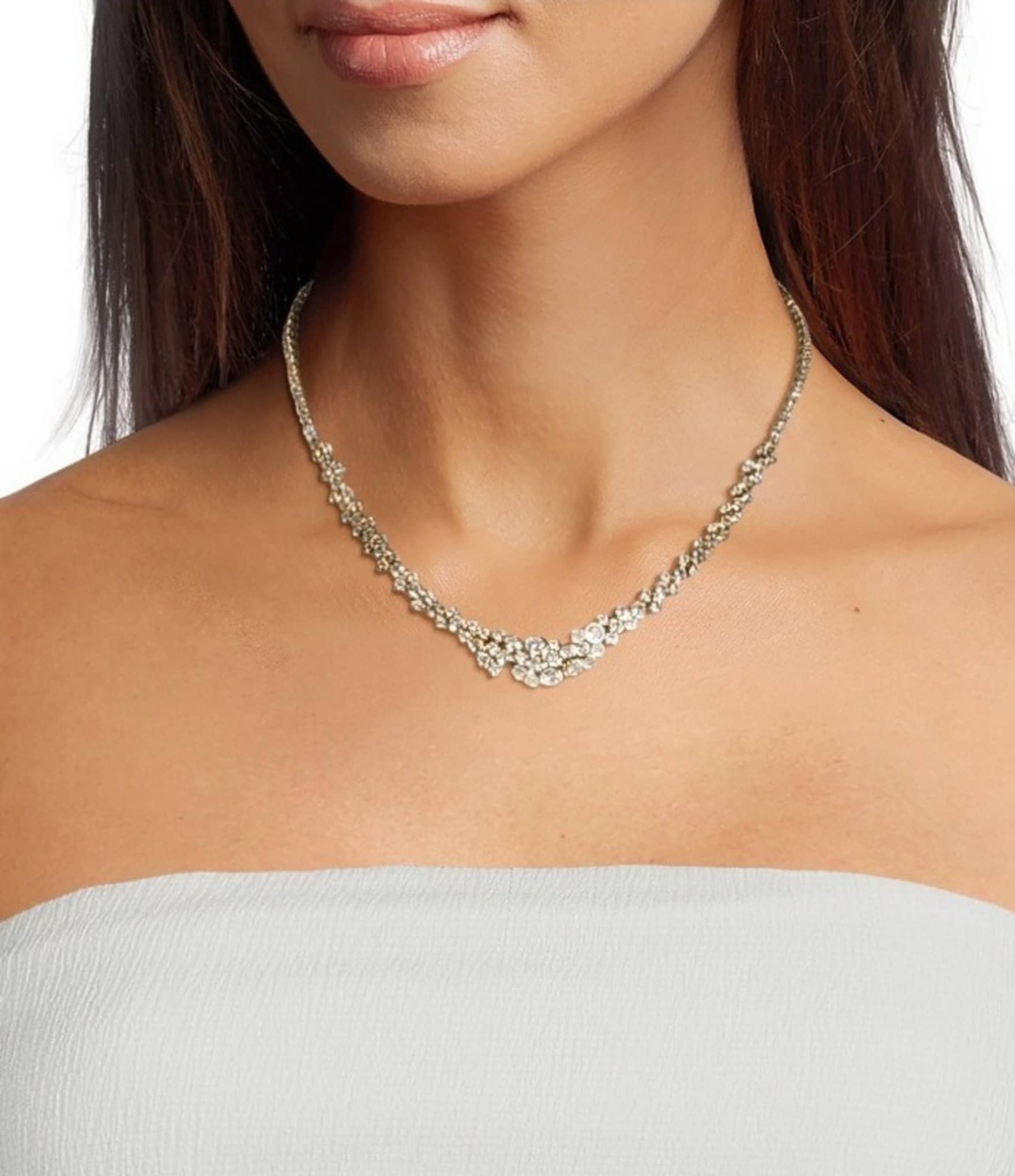 Cezanne Crystal CZ Graduating Stone Frontal Short Strand Collar Necklace