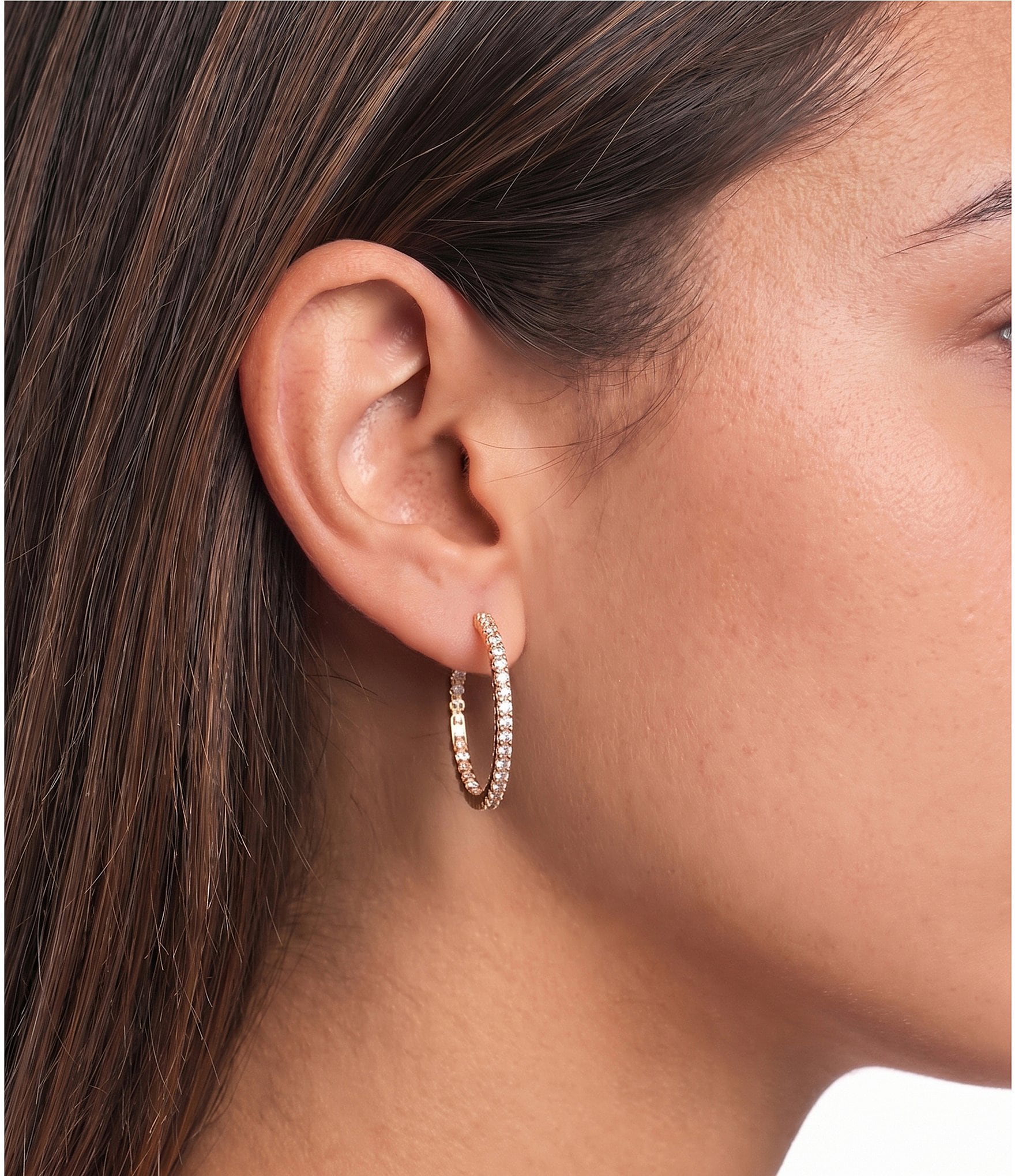 Cezanne Crystal CZ Pave & Pearl Delicate Hoop Earrings