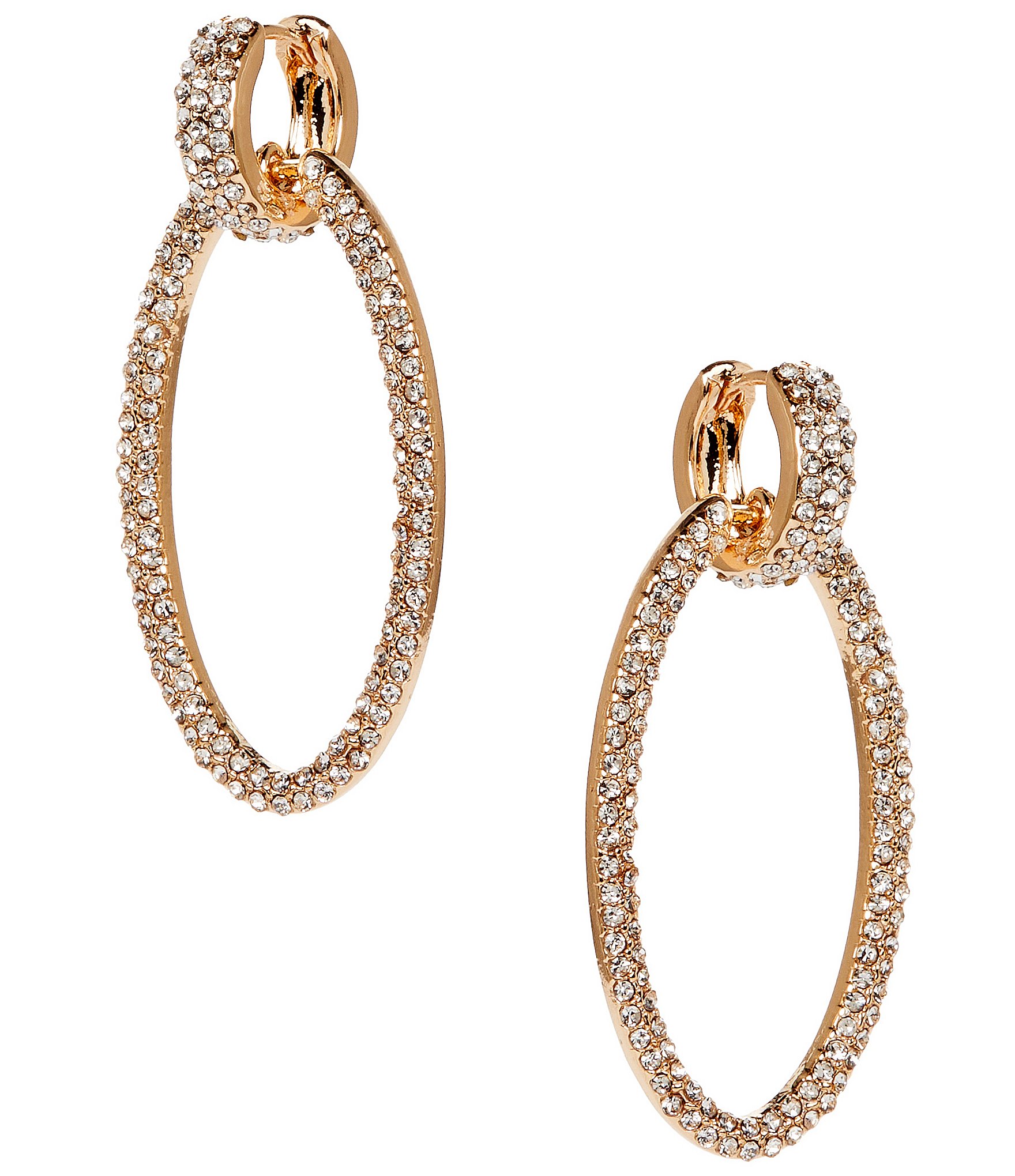 Cezanne Crystal Pave Huggie Hoop Oval Open Drop Earrings