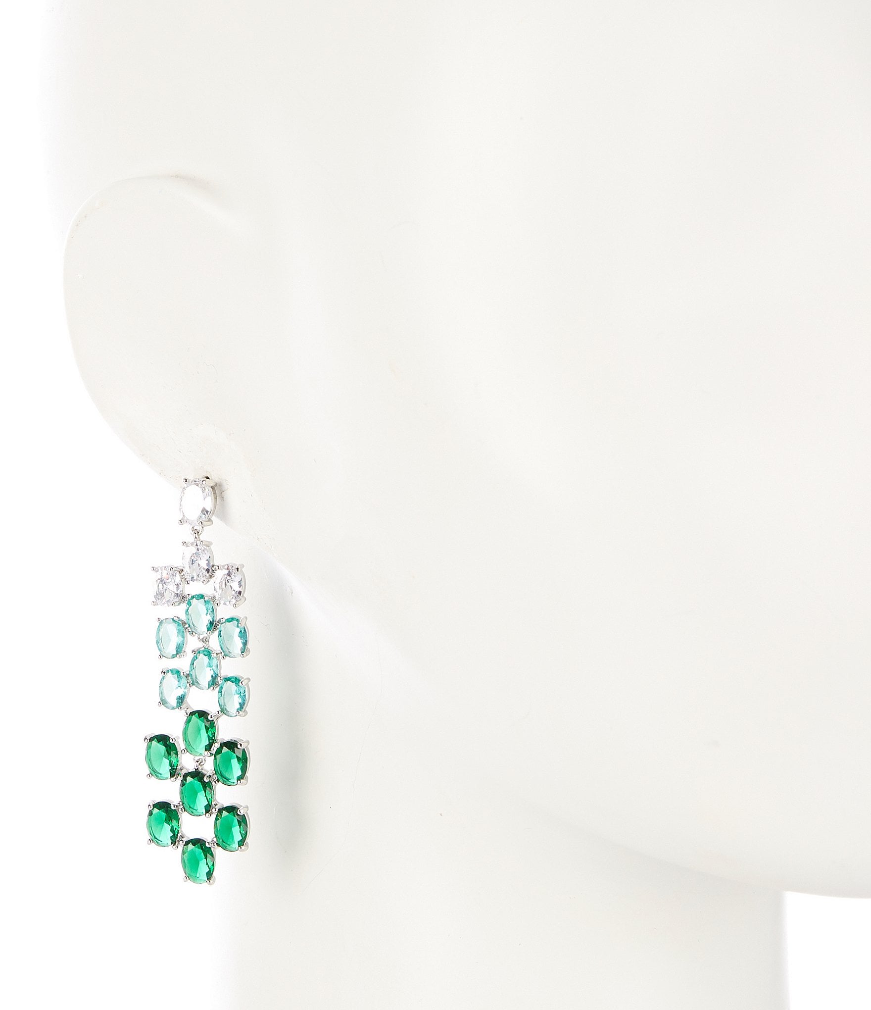 Cezanne CZ & Emerald Stone Chandelier Statement Earrings