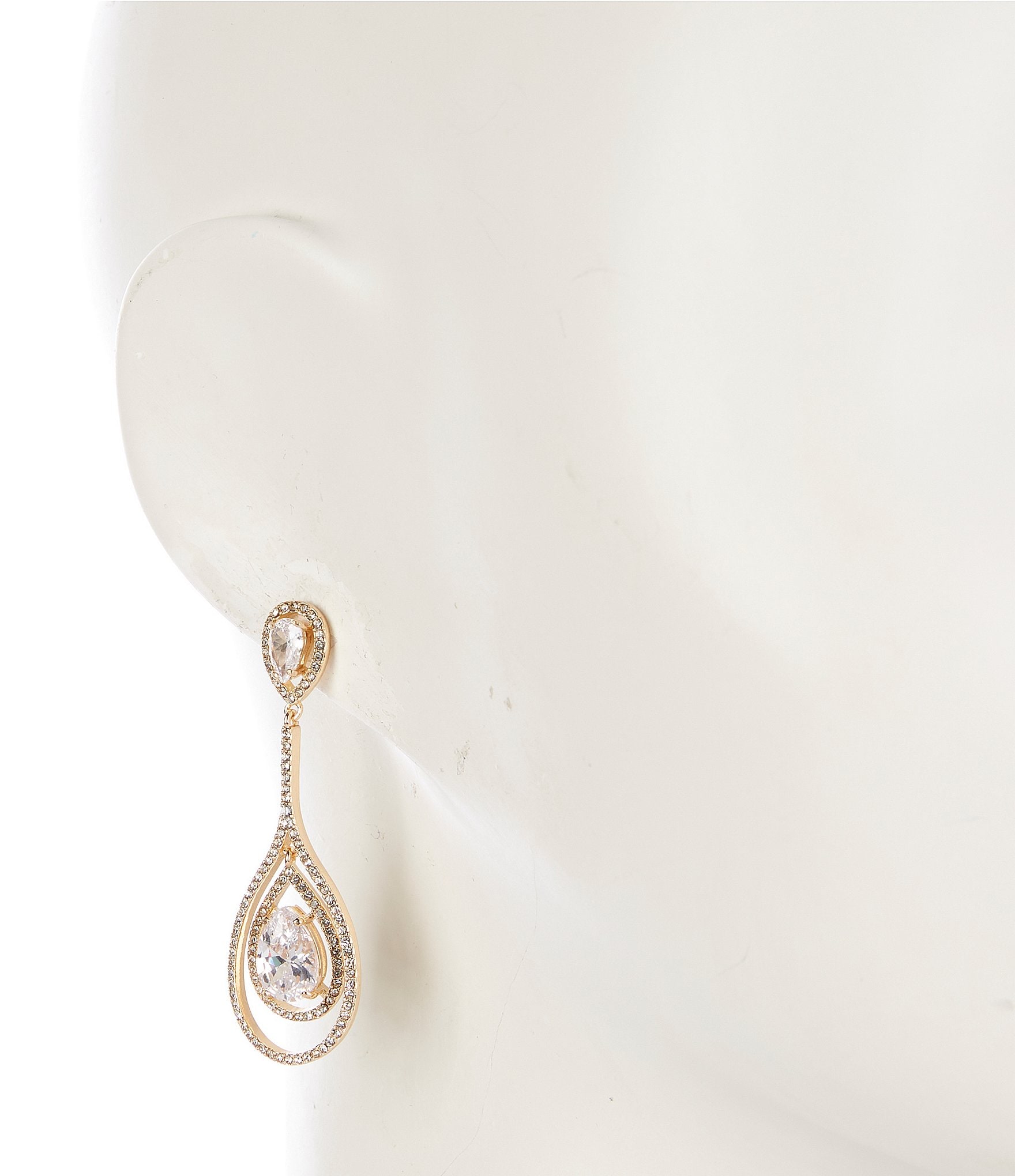 Cezanne CZ Double Pear Stone Crystal Pave Orbital Earrings