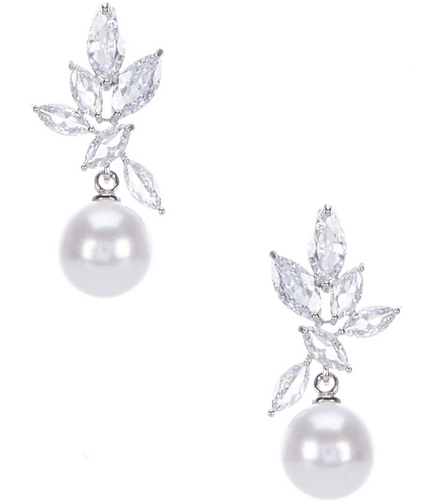 Cezanne CZ Floral Top Pearl Drop Earrings