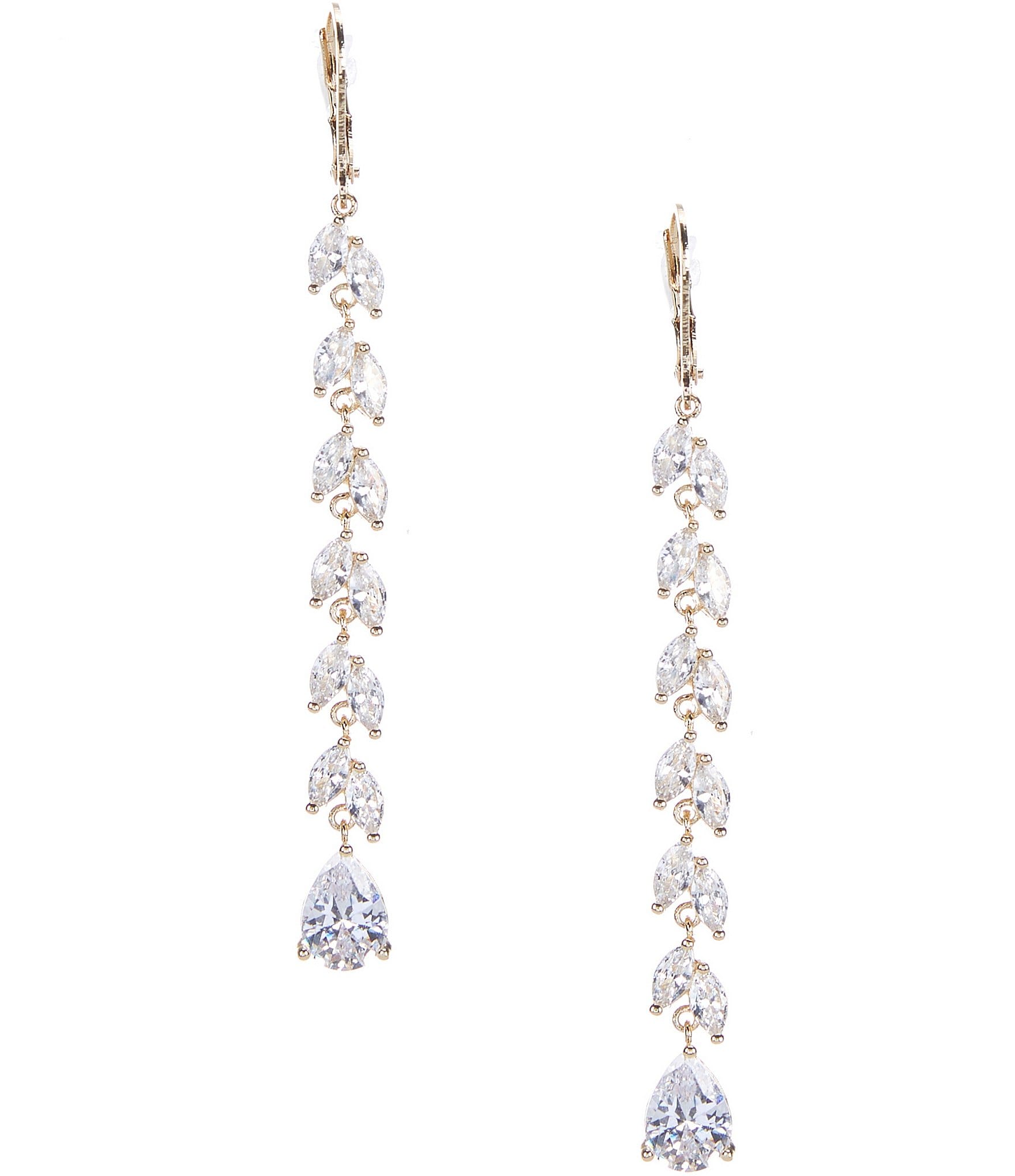 Cezanne CZ Metal Leaf Crystal Linear Earrings