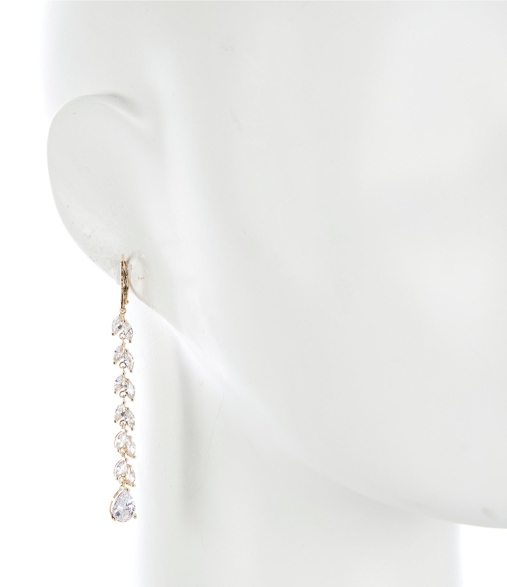 Cezanne CZ Metal Leaf Crystal Linear Earrings