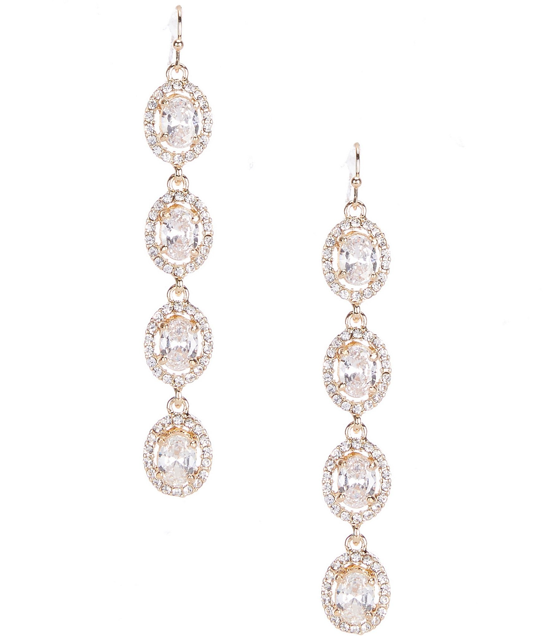 Cezanne CZ Oval Stone w/ Crystal Pave Edge Linear Earrings