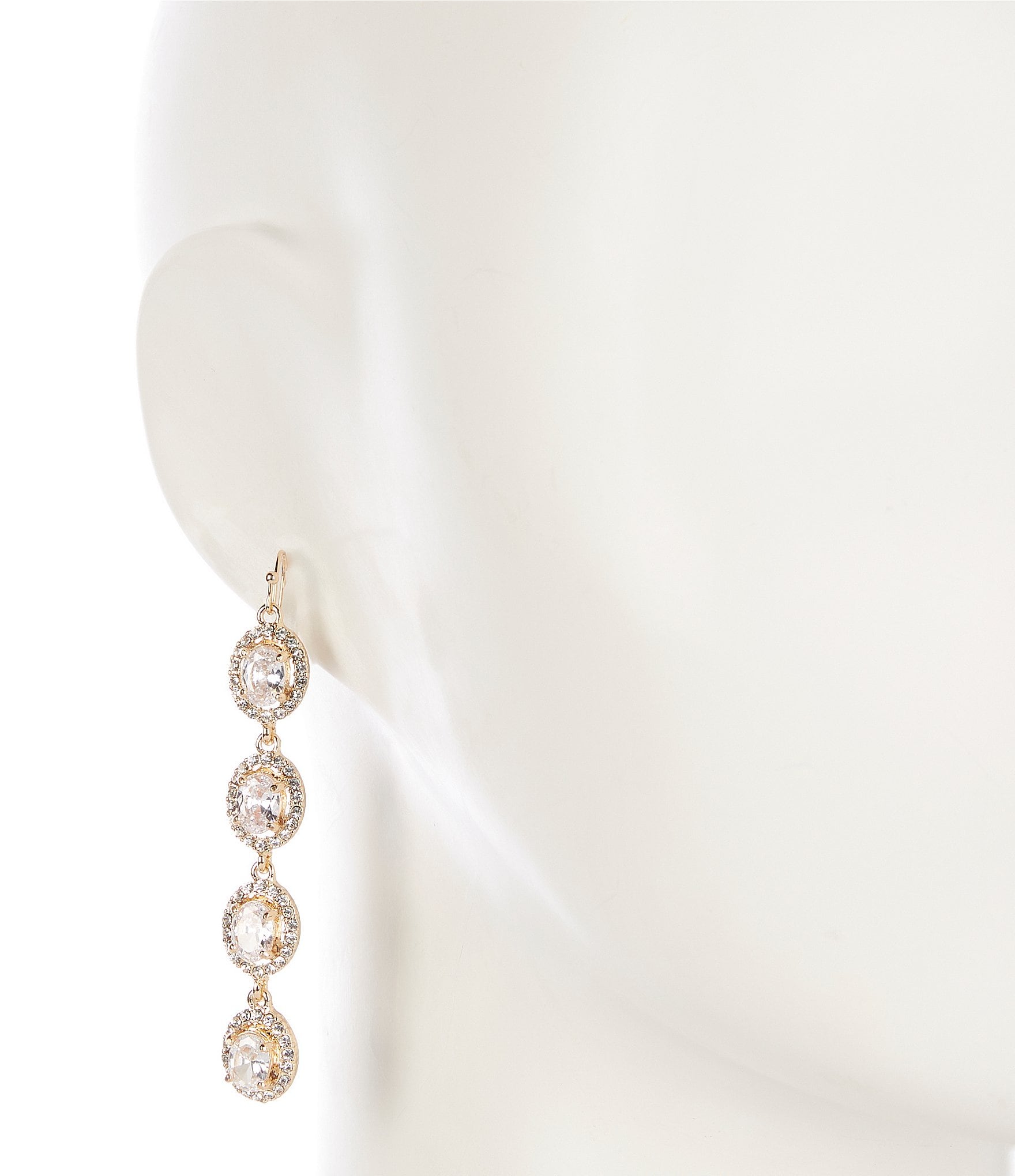 Cezanne CZ Oval Stone w/ Crystal Pave Edge Linear Earrings