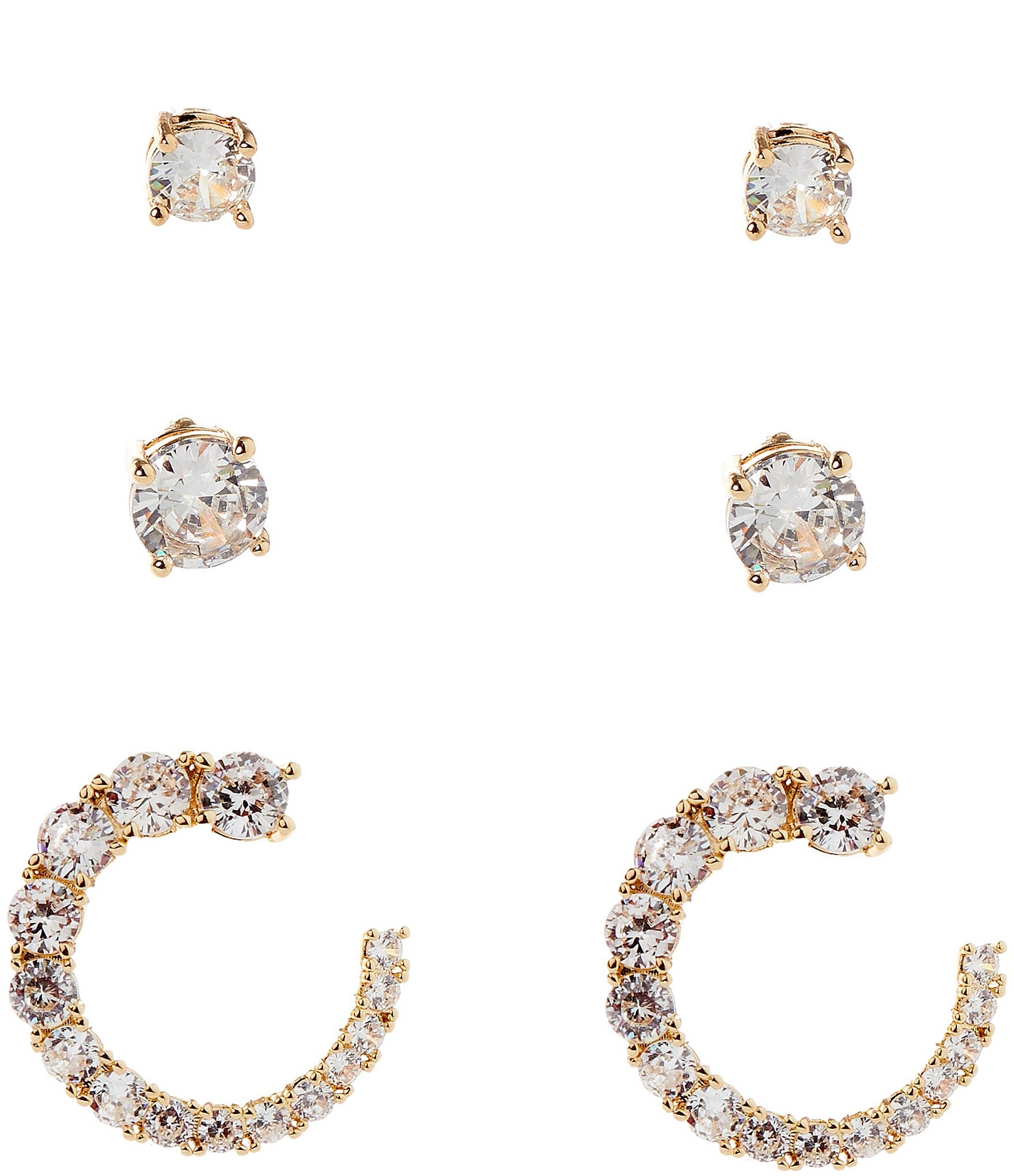Cezanne CZ Round Stud & CZ Graduating Stone C Drop Earring Set