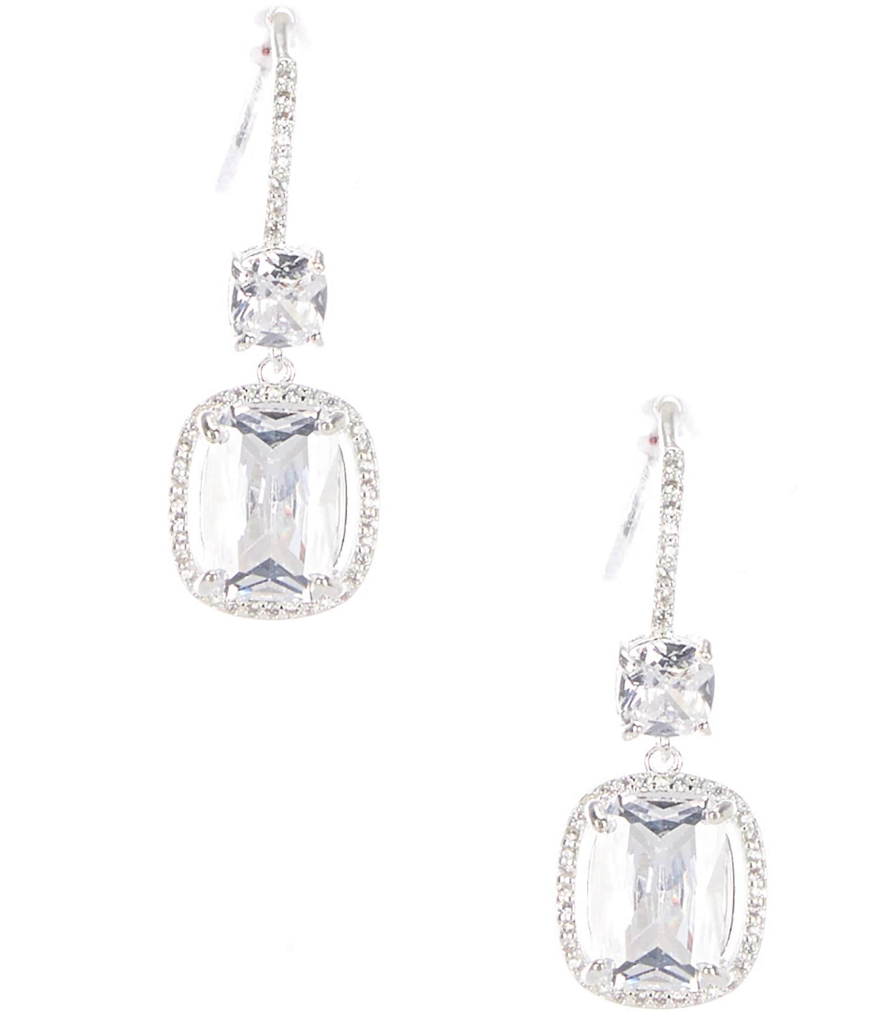 Cezanne CZ Stone Square Drop Earrings