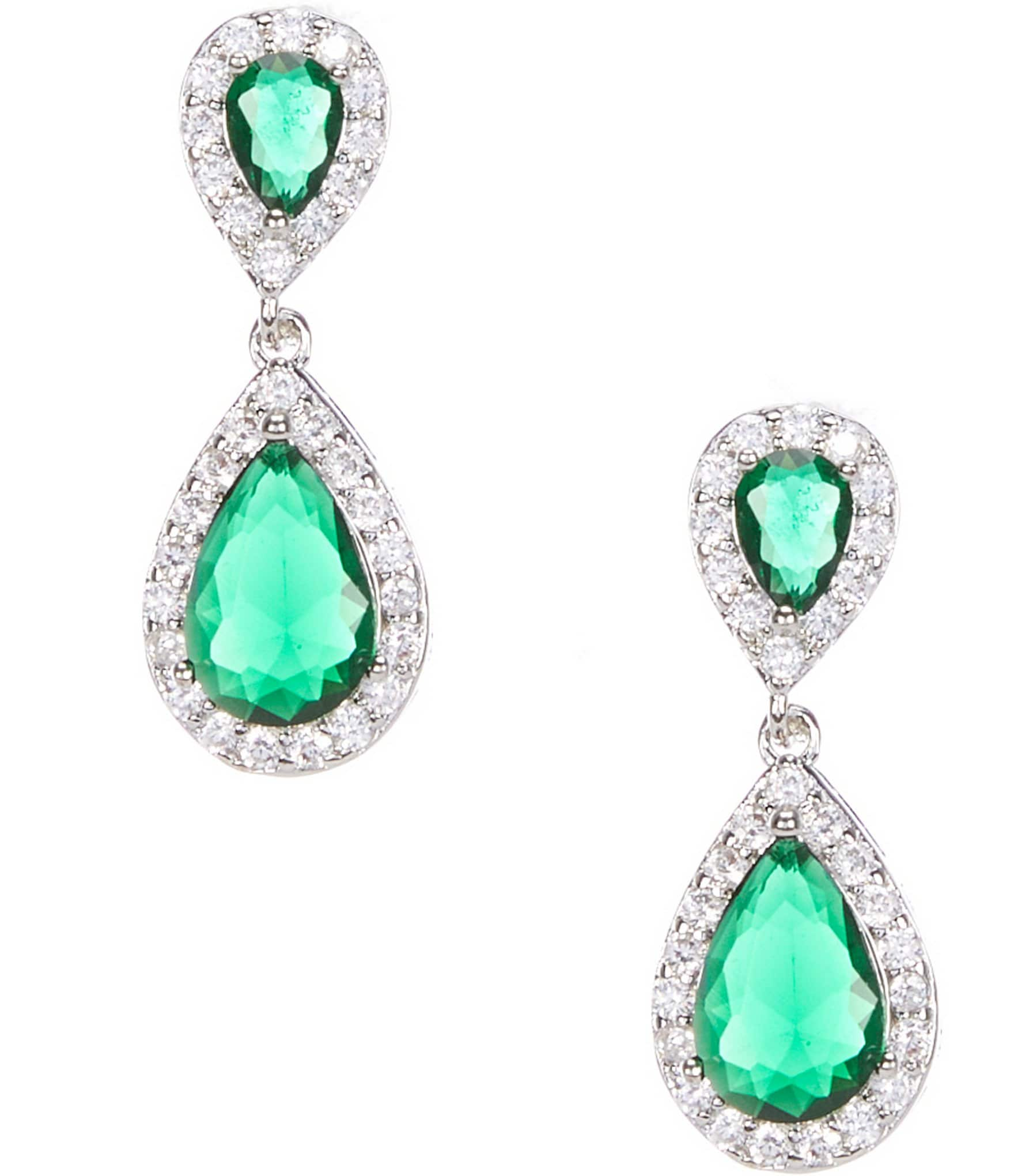 Cezanne CZ Stone Green Oval Drop Earrings