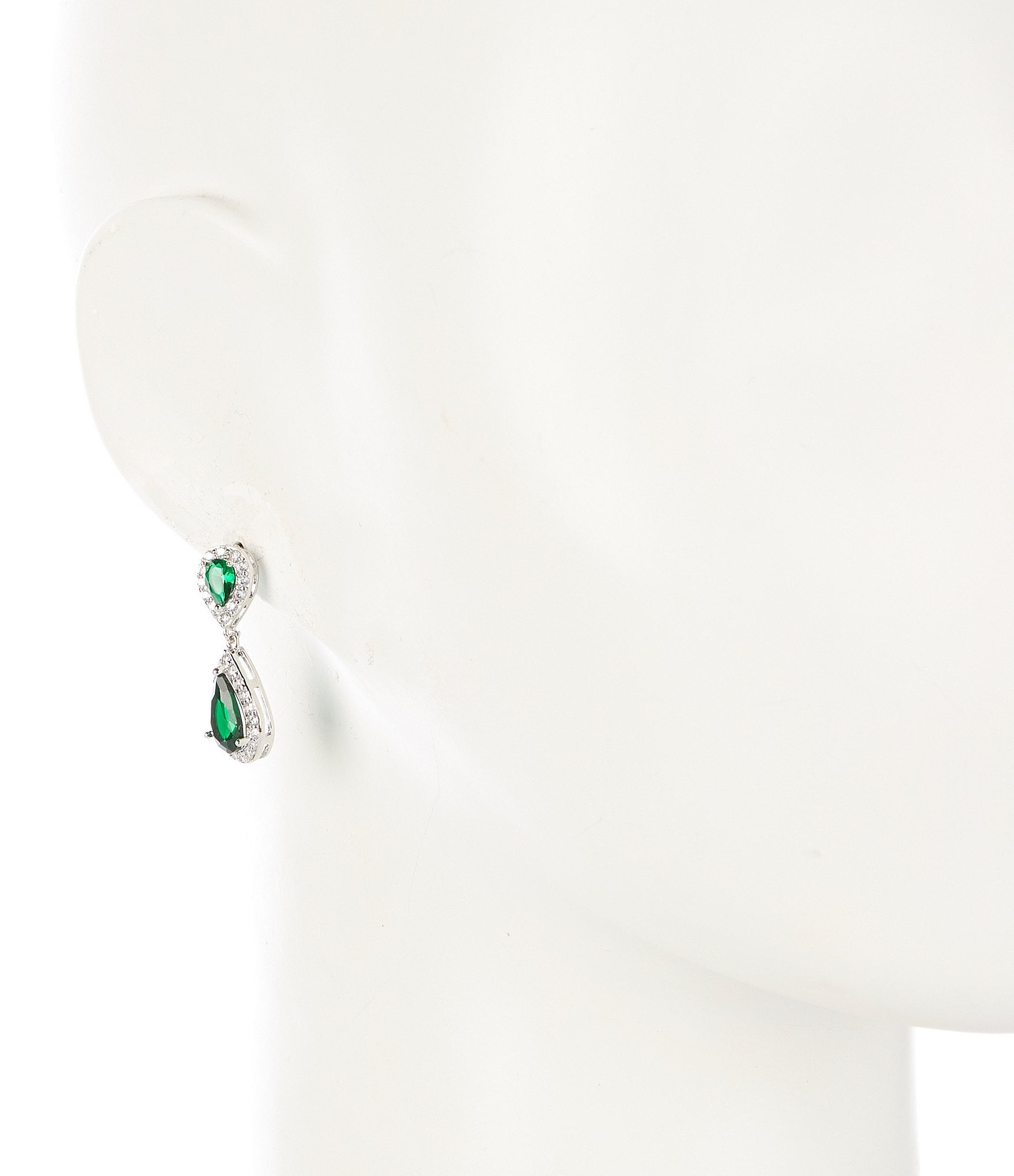 Cezanne CZ Stone Green Oval Drop Earrings