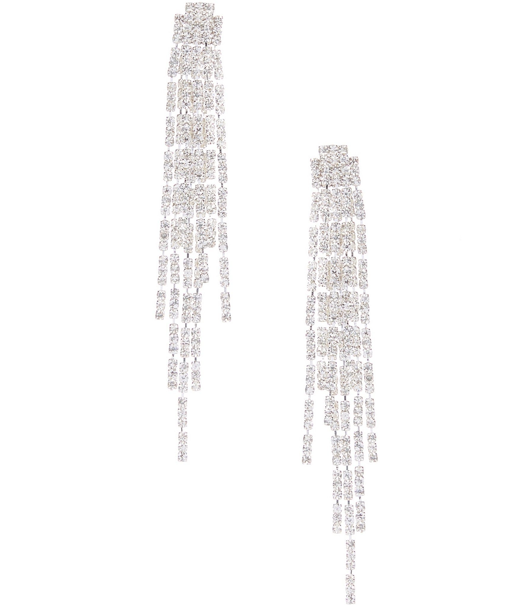 Long Crystal Drop Earrings Diamante Tassel Wedding Prom Rhinestone Silver  Dangle | eBay