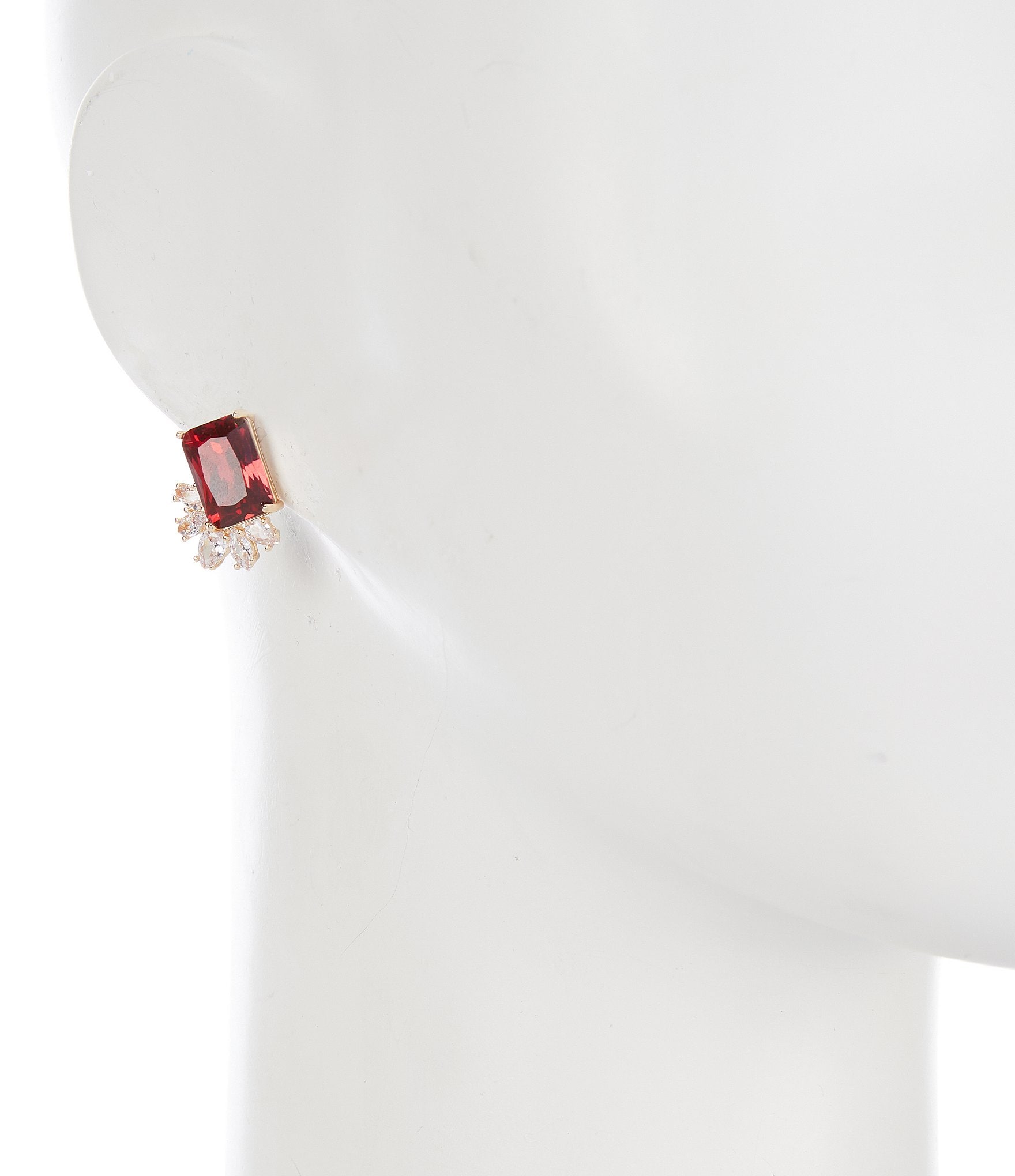 Cezanne Indian Pink Faceted Square Stone CZ Stud Earrings