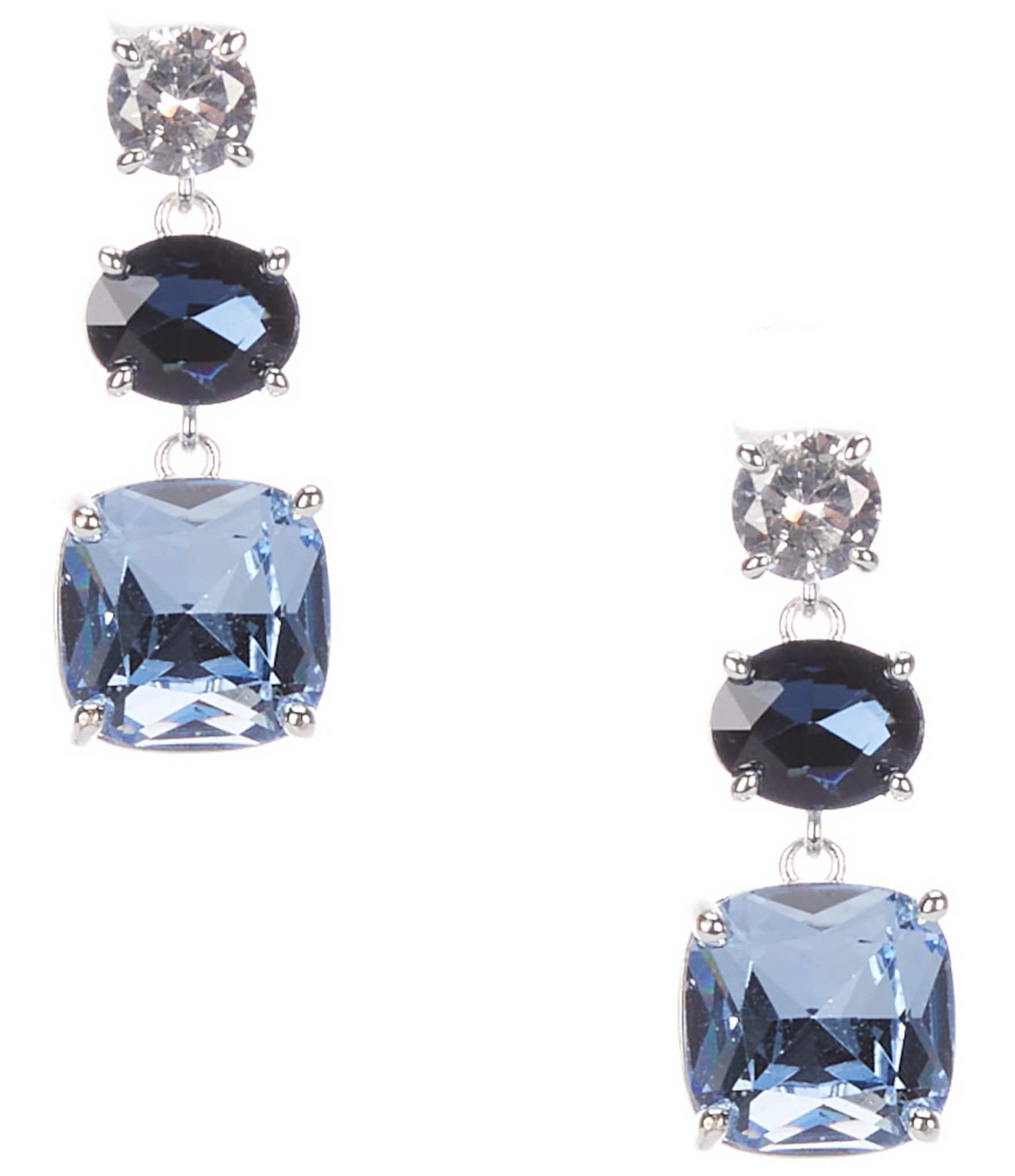 Cezanne Multi Blue Toned Stone Cubic Zirconia Linear Earrings