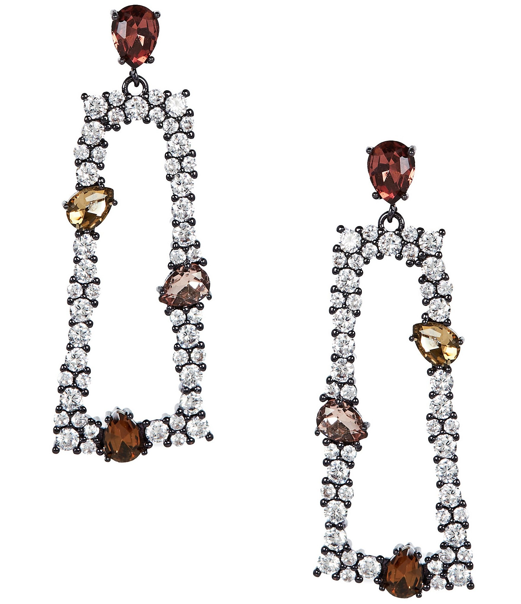 Cezanne Multi Color Teardrop Crystal Stone Trapezoid Open Drop Earrings