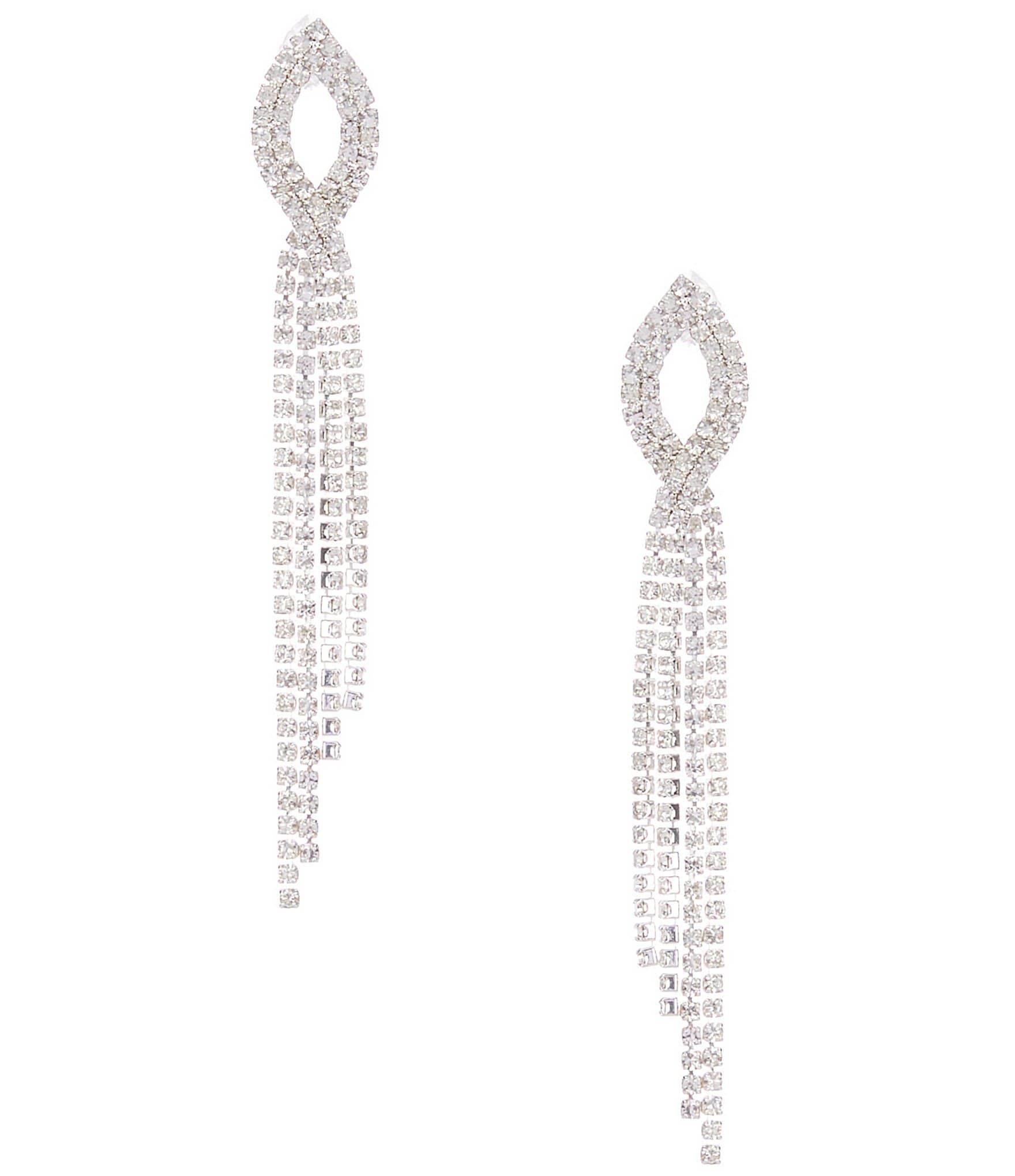 Cezanne Open Oval Fringe Rhinestone Drop Earrings