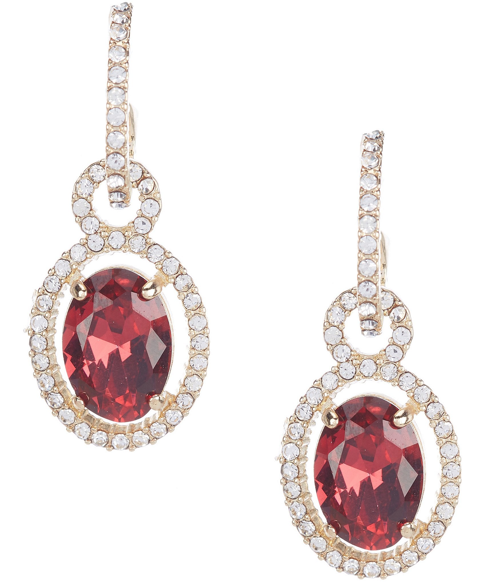 Cezanne Pave Half Hoop Indian Pink CZ Oval Drop Earrings