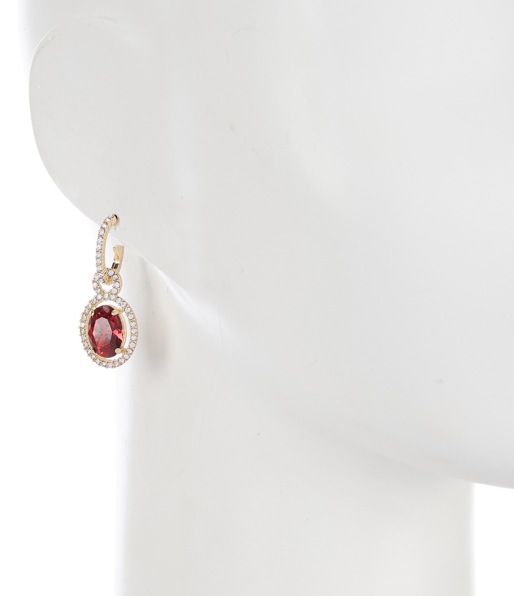 Cezanne Pave Half Hoop Indian Pink CZ Oval Drop Earrings