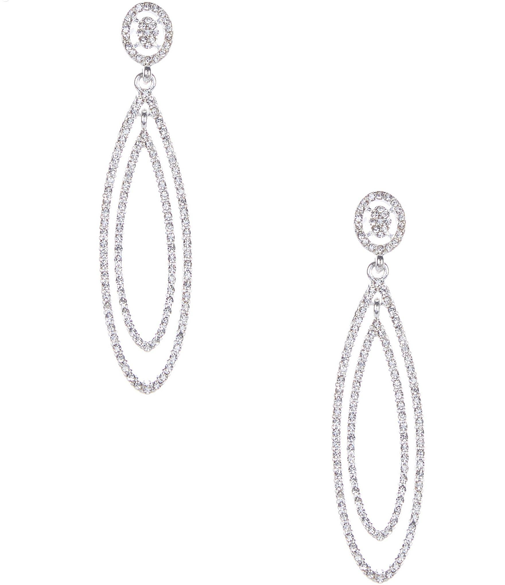 Cezanne Pave Metal Crystal Double Drop Earrings