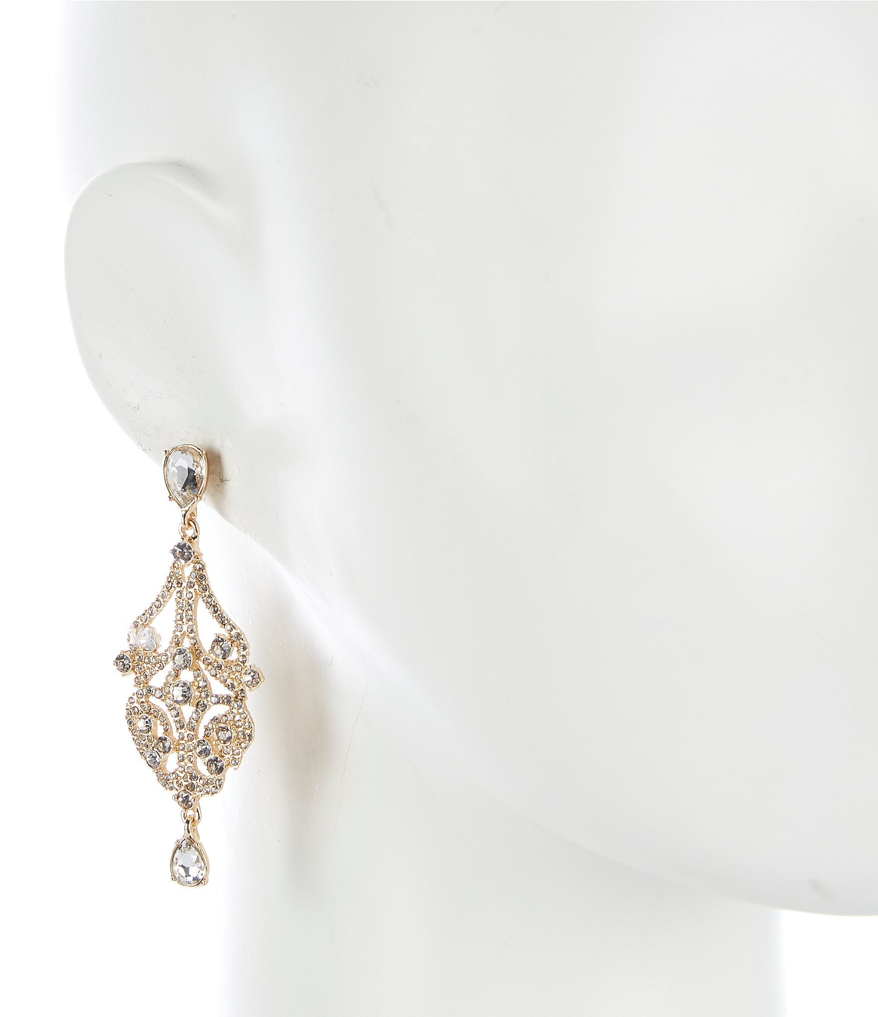 Cezanne Pave Open Work Metal Crystal Drop Statement Earrings