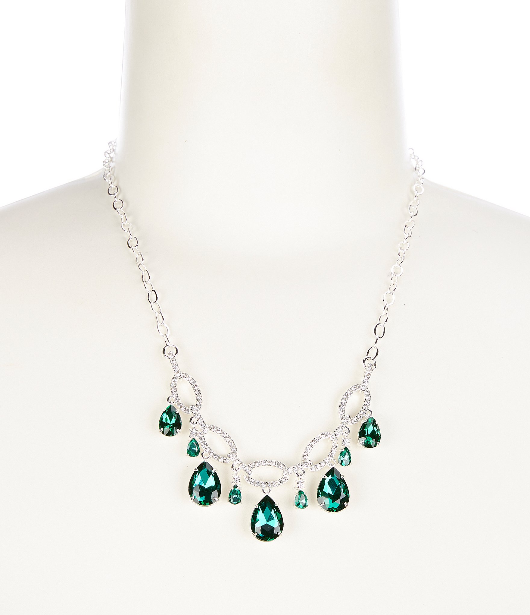 Cezanne Pave Oval Metal Emerald Stone Teardrop Collar Necklace | Dillard's