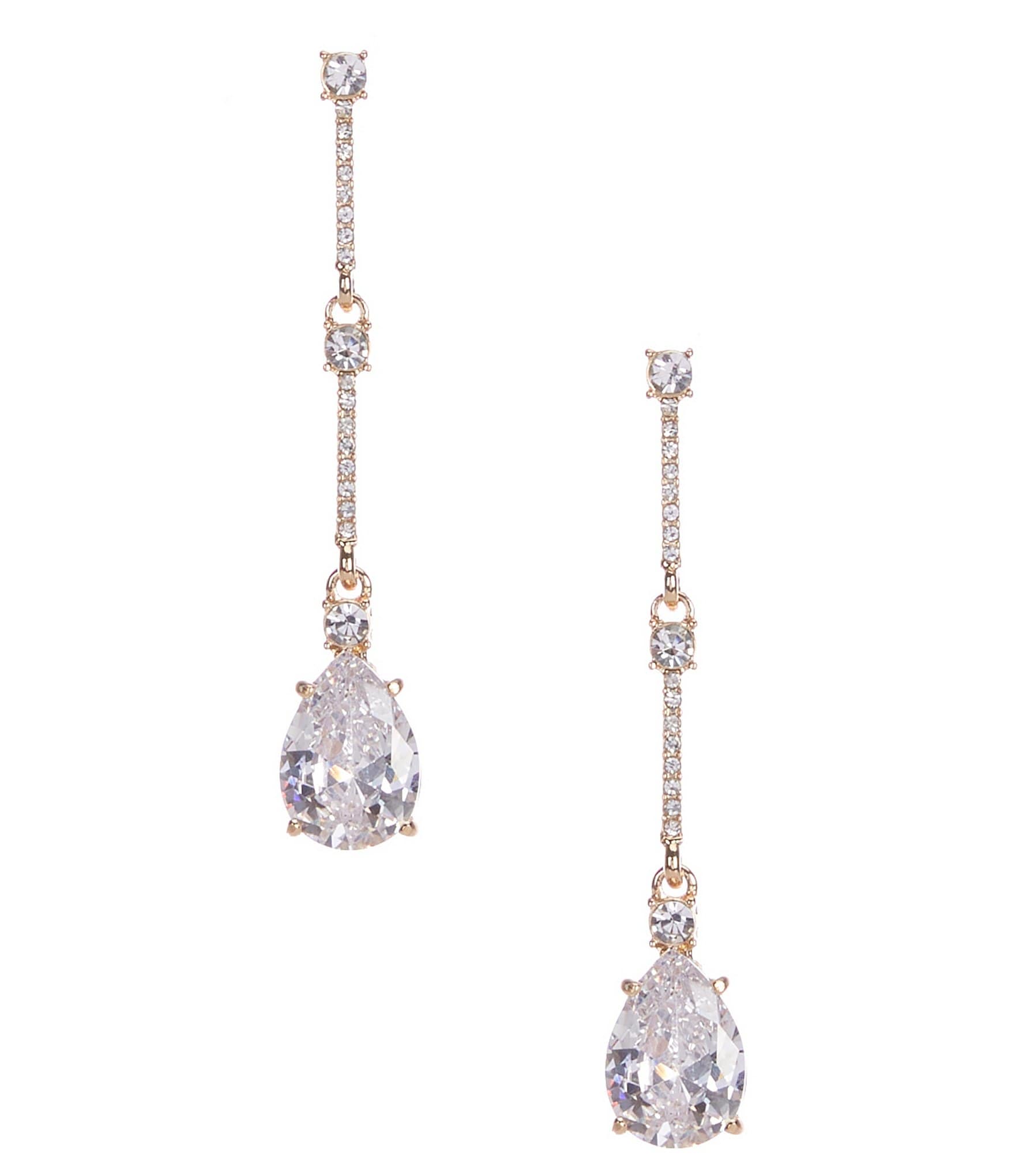 Cezanne Pave Stick CZ Teardrop Stone Linear Earrings