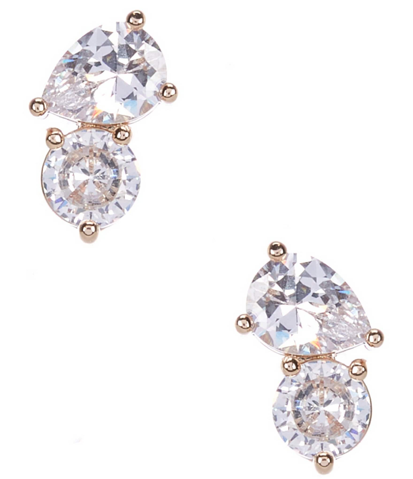 Cezanne Pave Stick CZ Teardrop Stone Stud Earrings