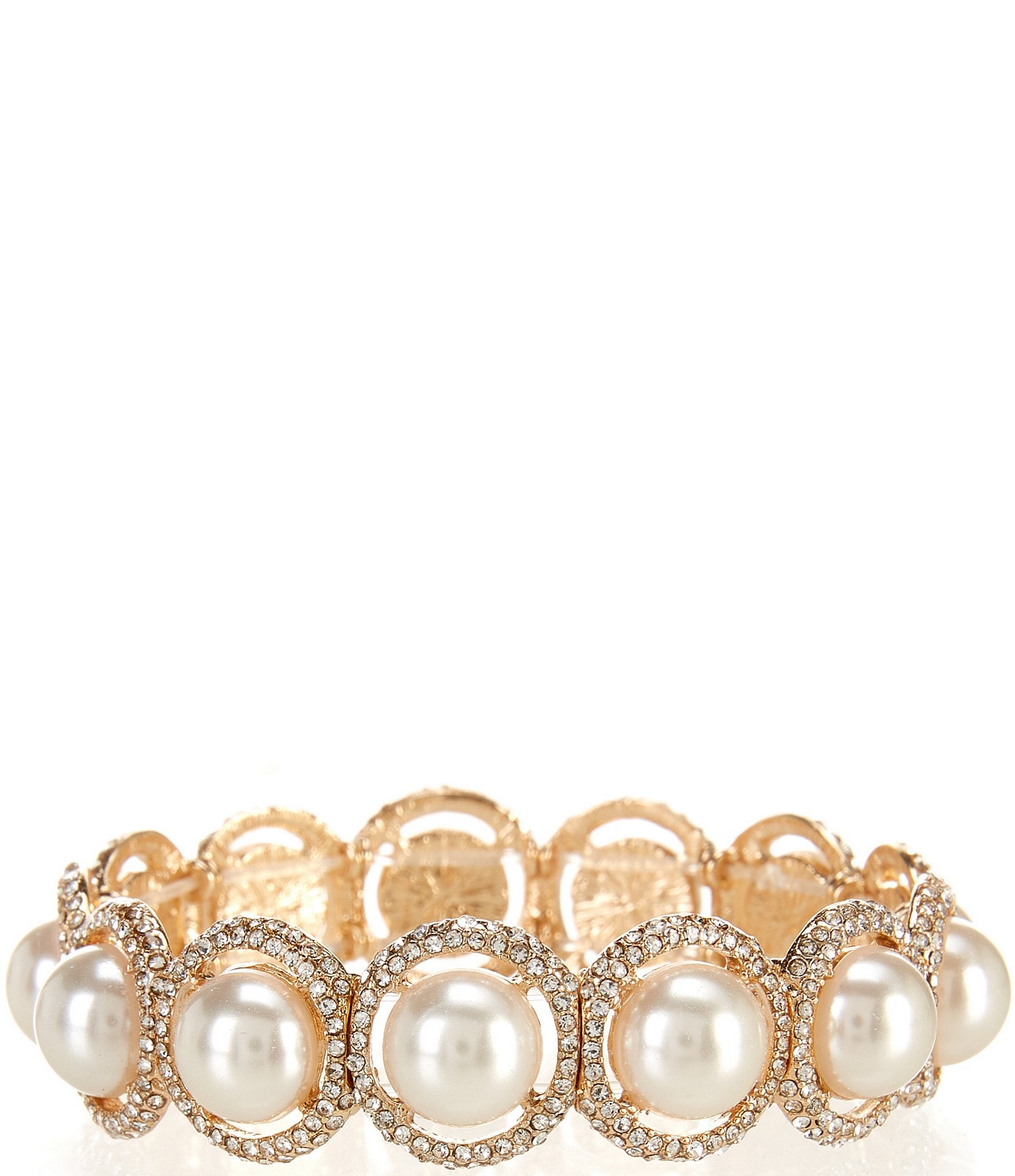 Cezanne Pearl Cab Crystal Pave Round Metal Stretch Bracelet