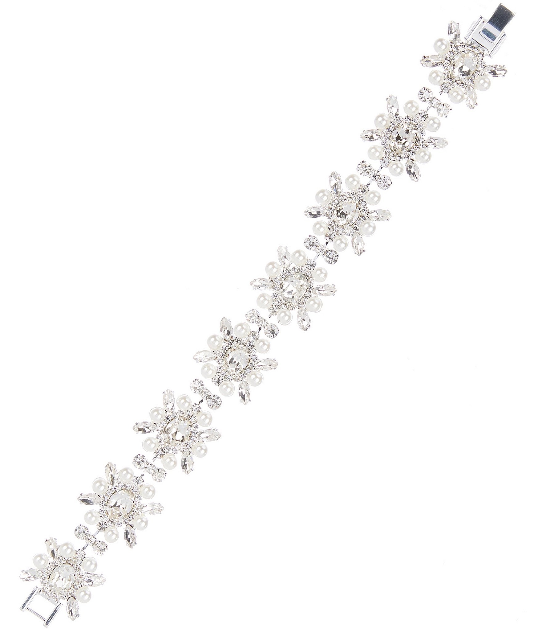 Cezanne Pearl Crystal Rosettes Line Bracelet