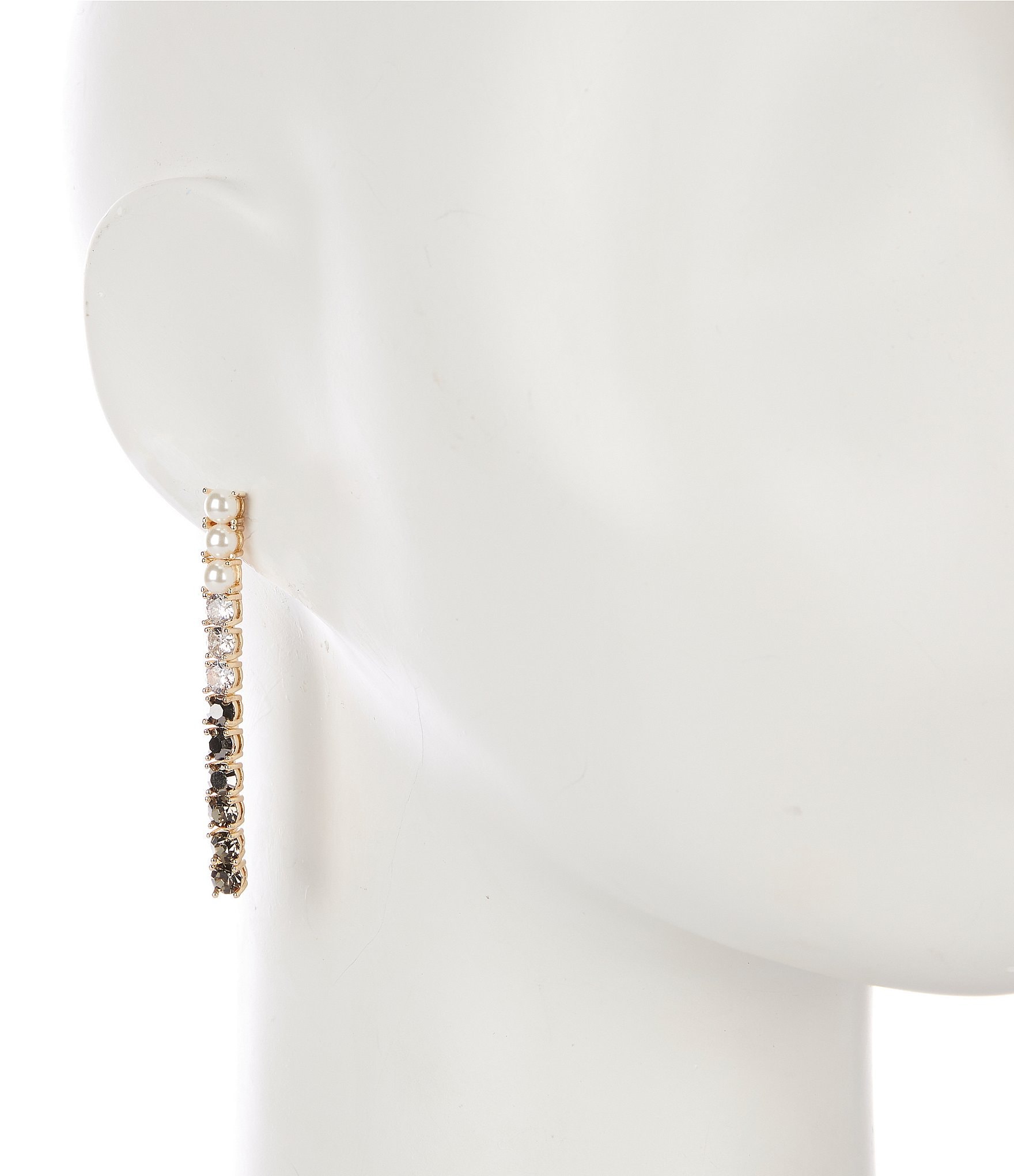 Cezanne Pearl, CZ, & Black Diamond Round Stone Linear Earrings