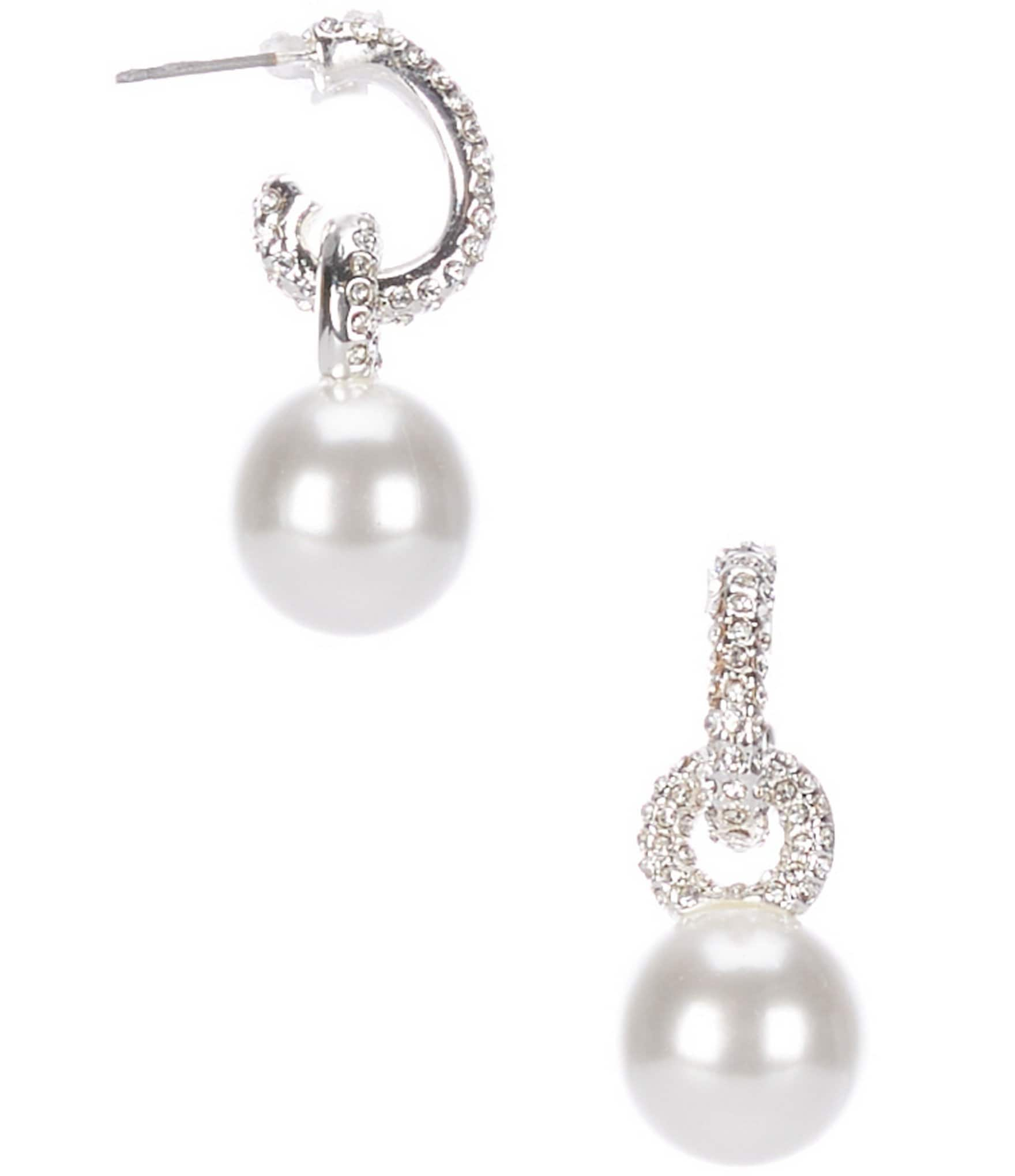 Cezanne Pearl Drop Pave Stone Hoop Earrings