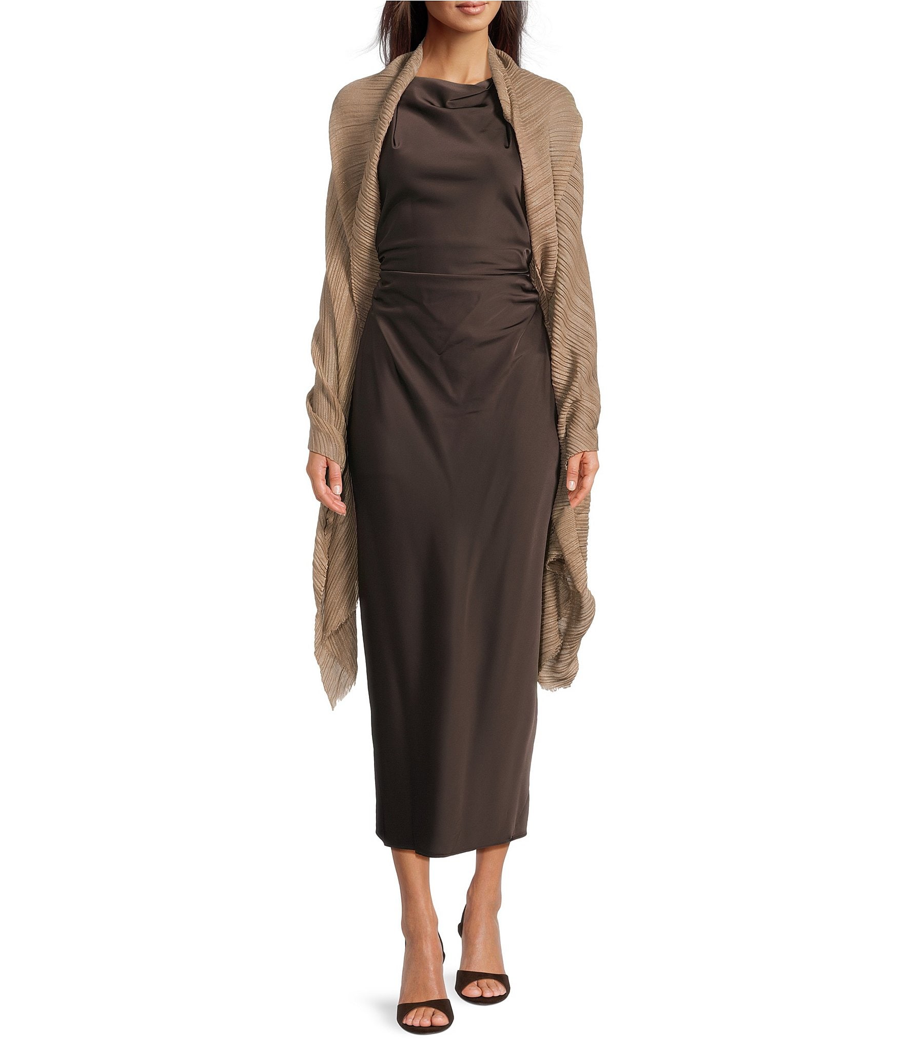 Cezanne Pleated Diagonal Scarf Evening Wrap