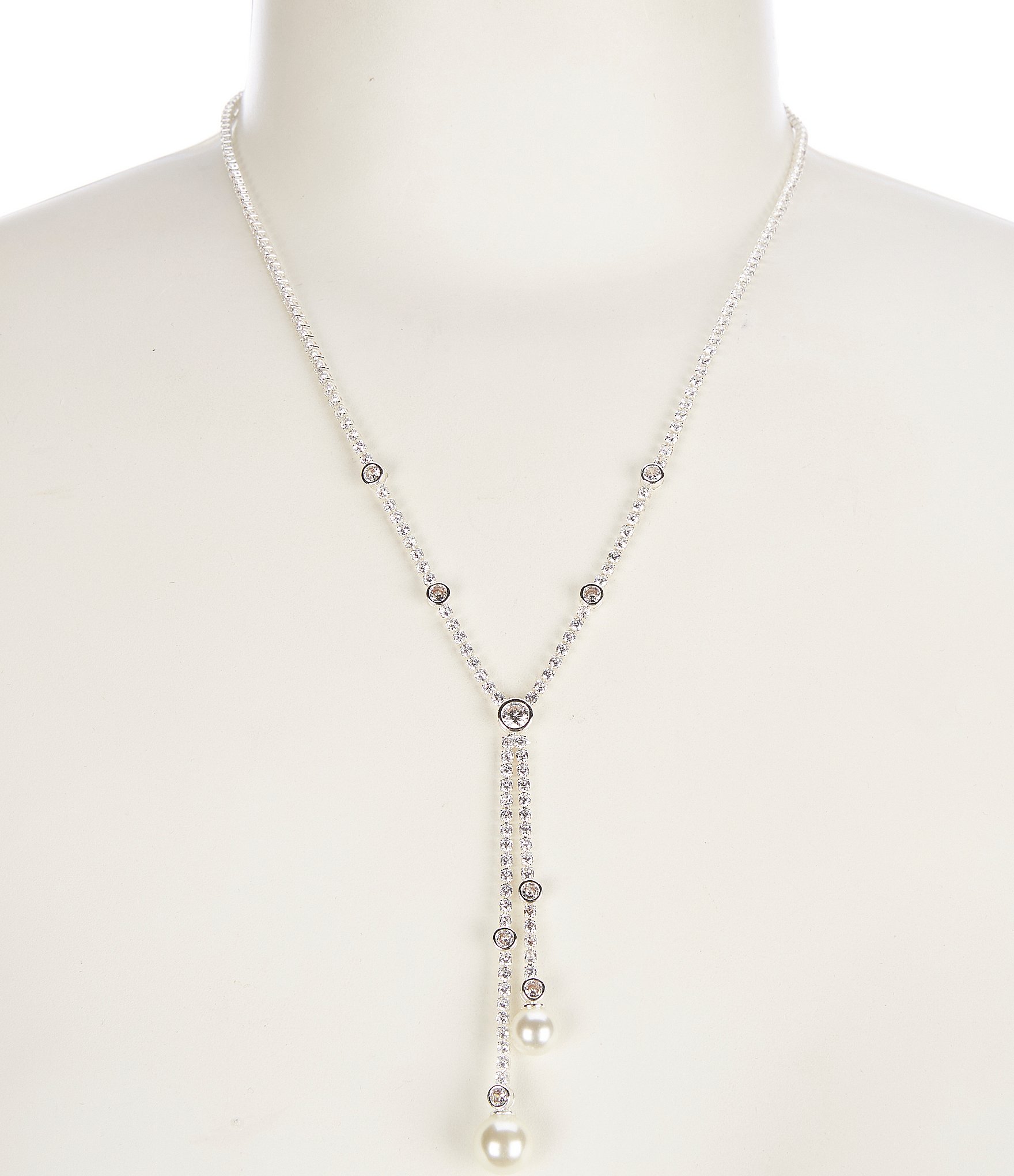 Cezanne Rhineston Cubic Zirconia Pearl Y Necklace