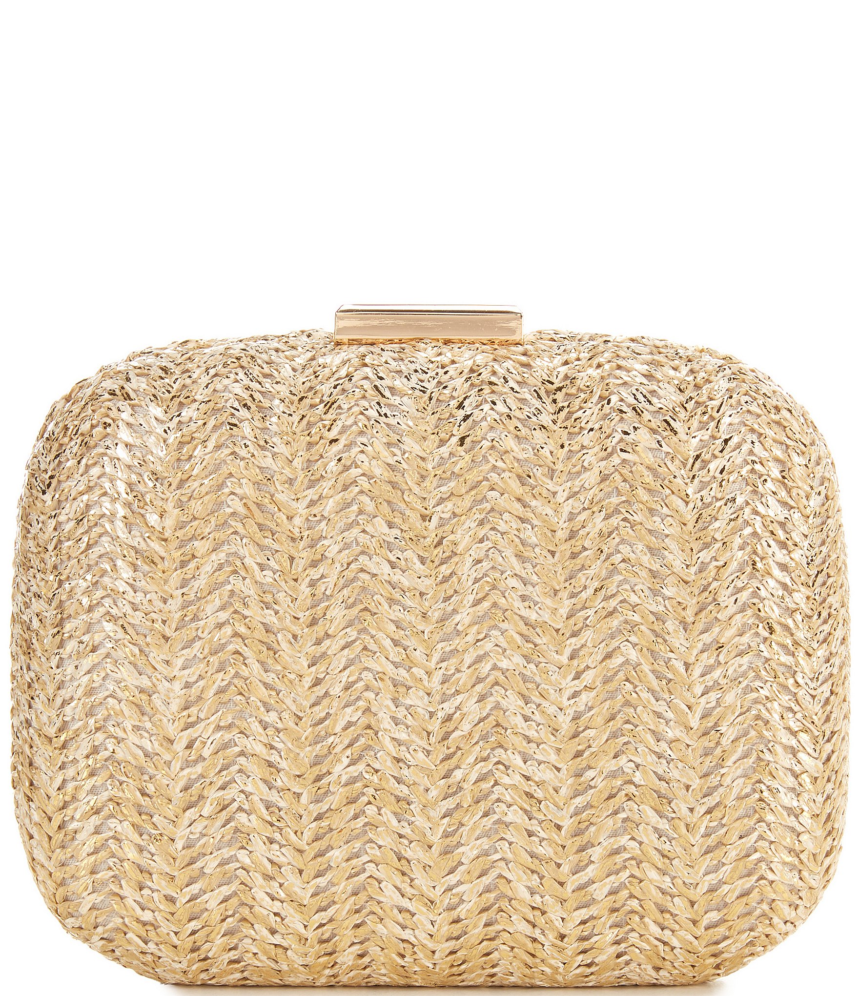 Cezanne Square Straw Metallic Minaudiere Clutch Bag