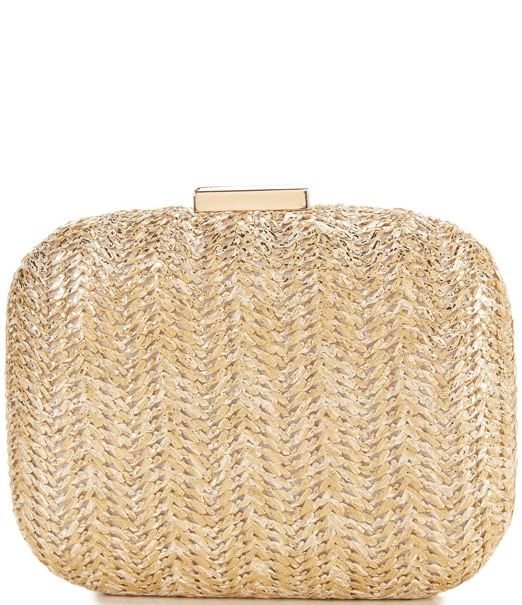Cezanne Square Straw Metallic Minaudiere Clutch Bag