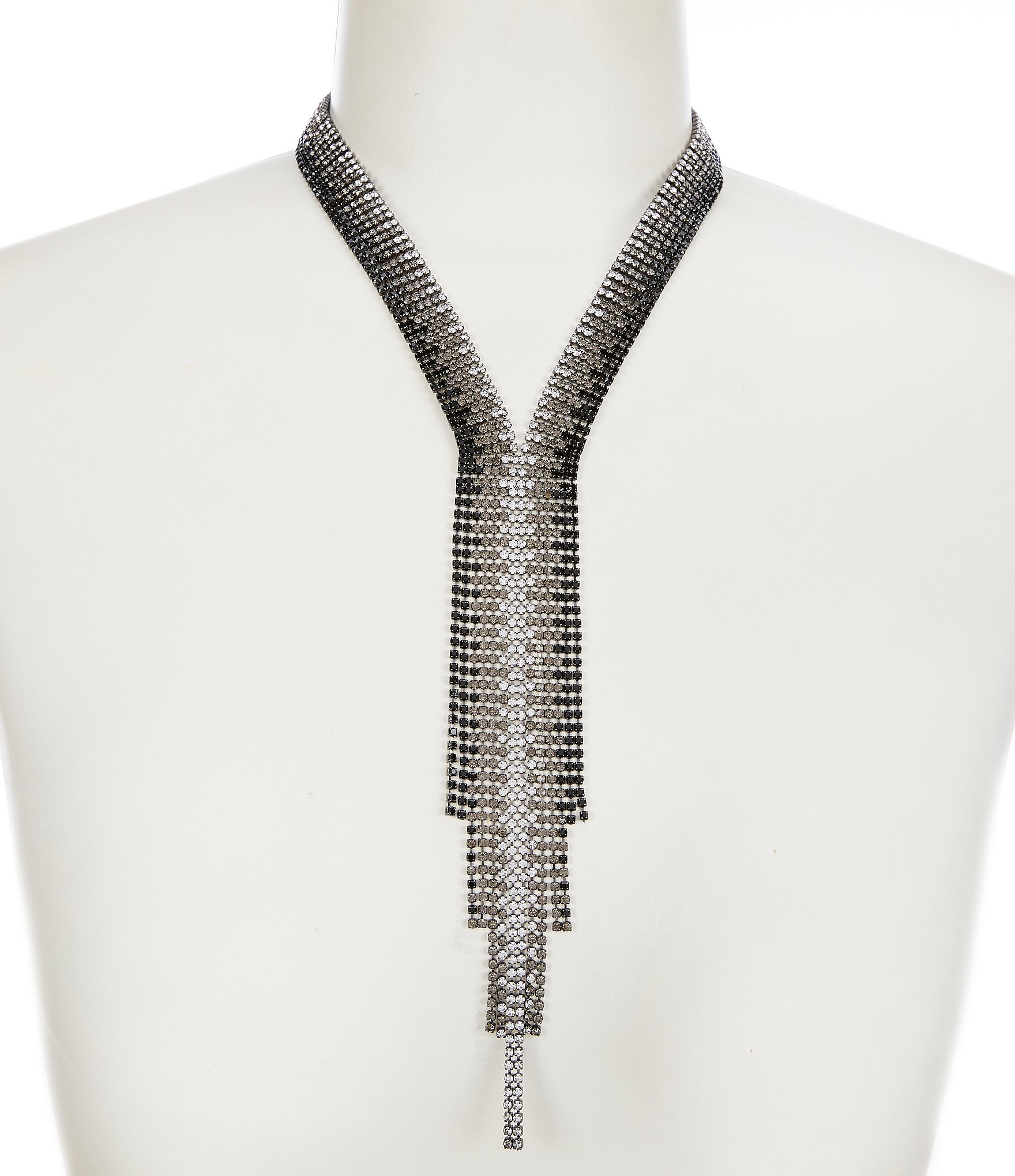 Cezanne Tuxedo Fringe Crystal Statement Y Necklace | Dillard's