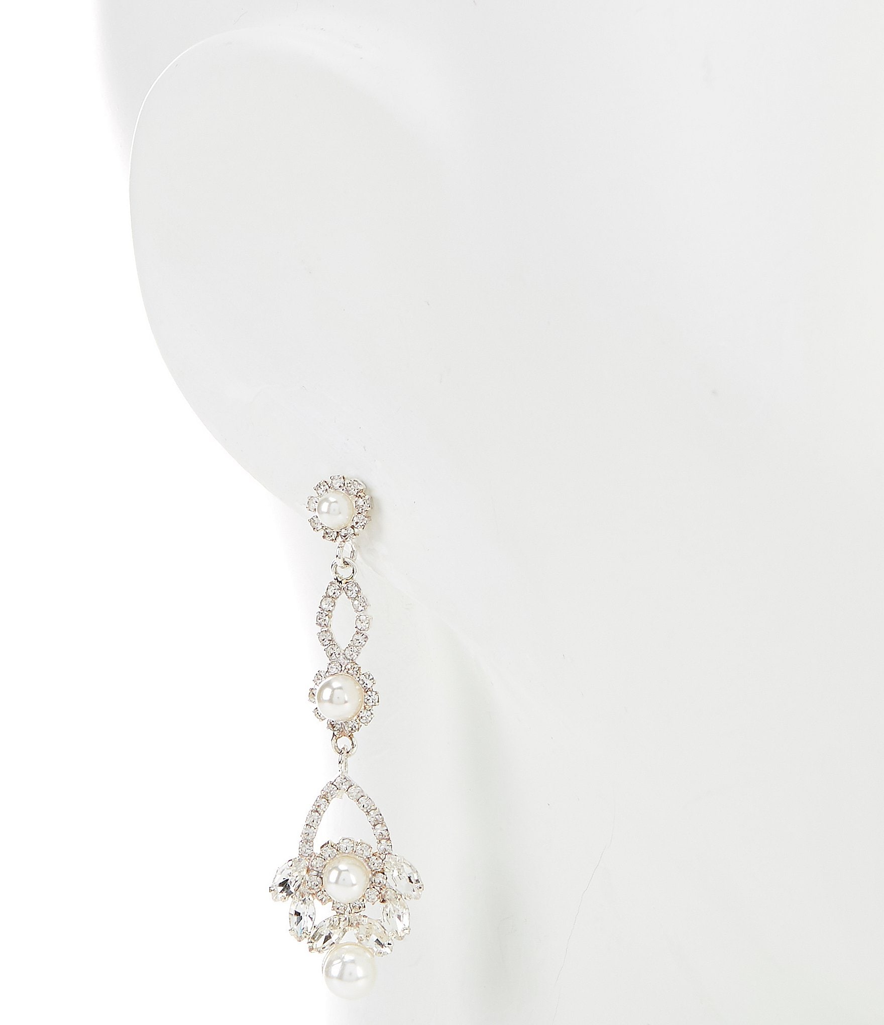 Cezanne Victorian Crystal and Pearl Daisy Linear Earrings