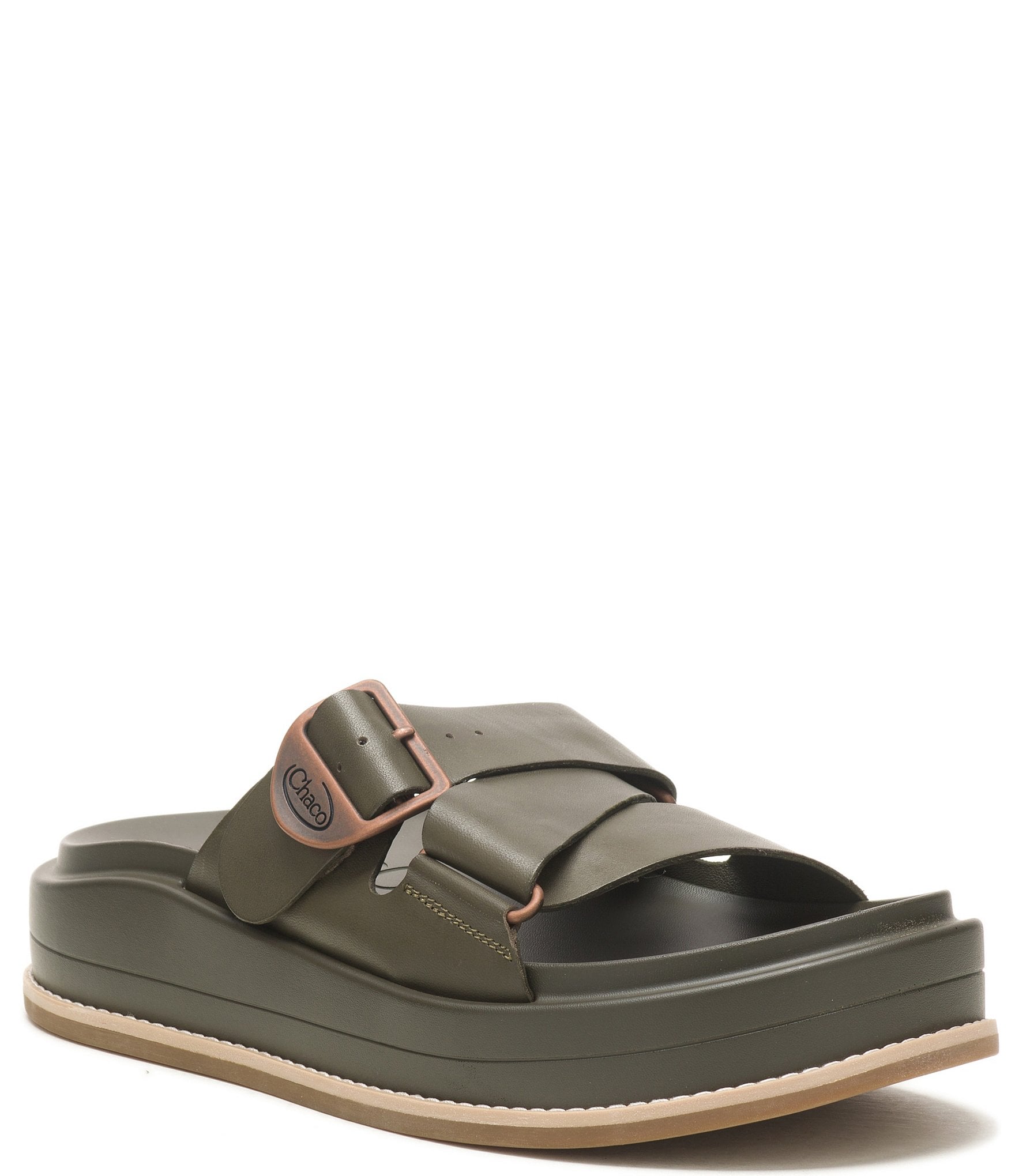 Chaco Townes Leather Platform Buckle Detail Pool Slide Dad Sandals ...