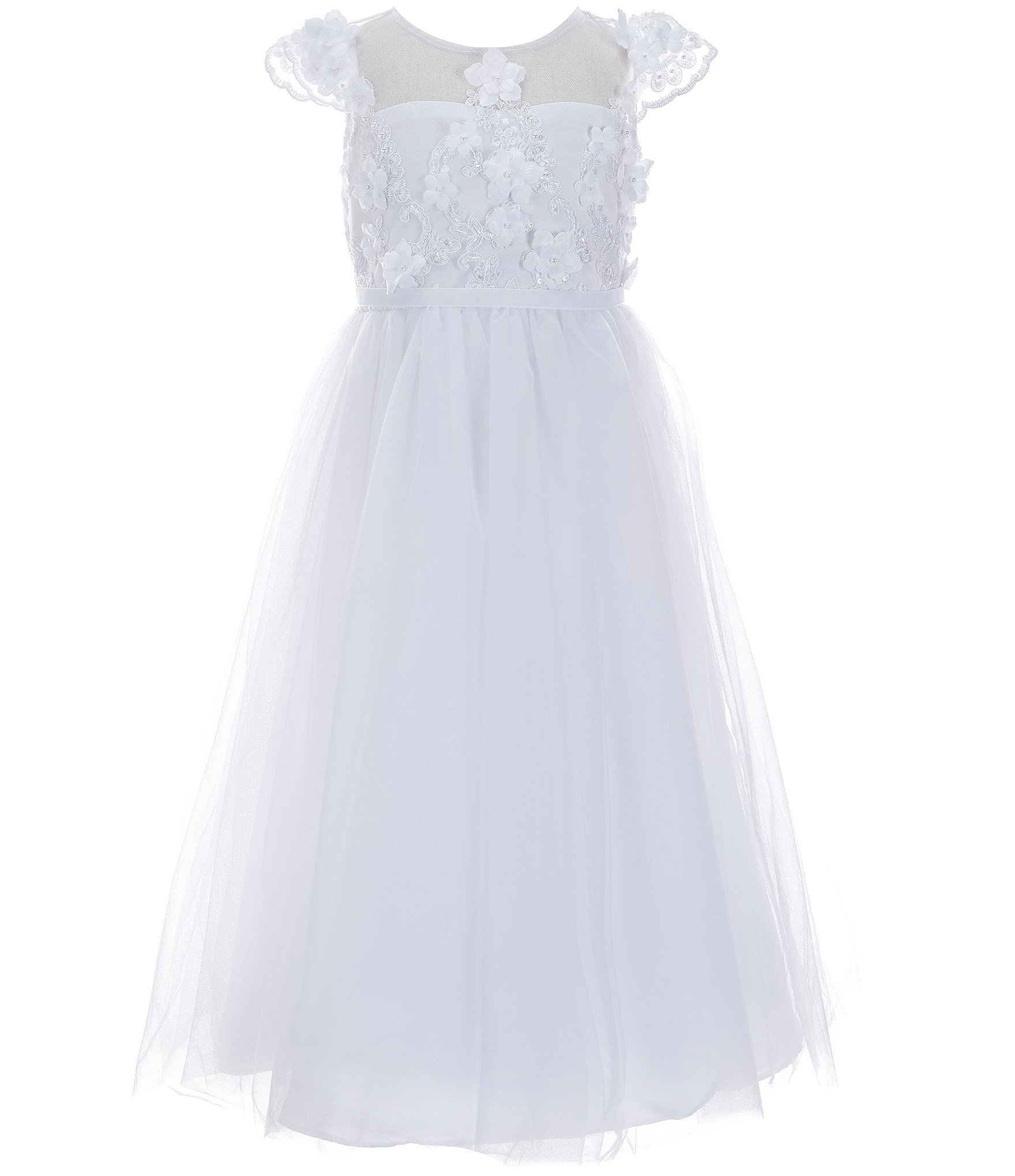 Chantilly Place Little Girls 2T 6X Cap Sleeve 3D Embroidered Mesh Communion Dress Dillard s