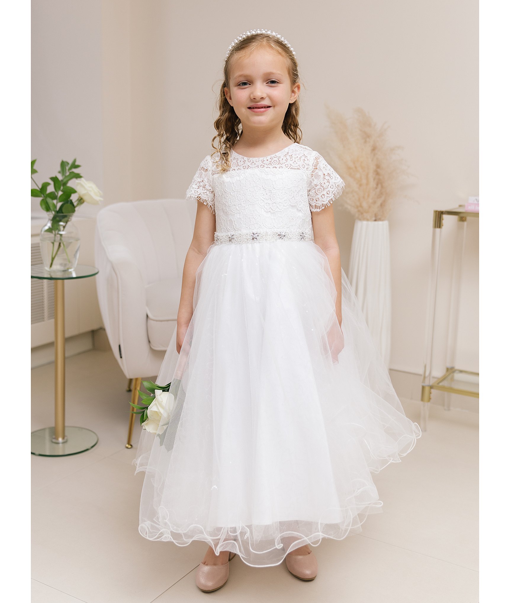 Chantilly Place Little Girls 2T-6X Illusion Lace/Mesh Ballgown