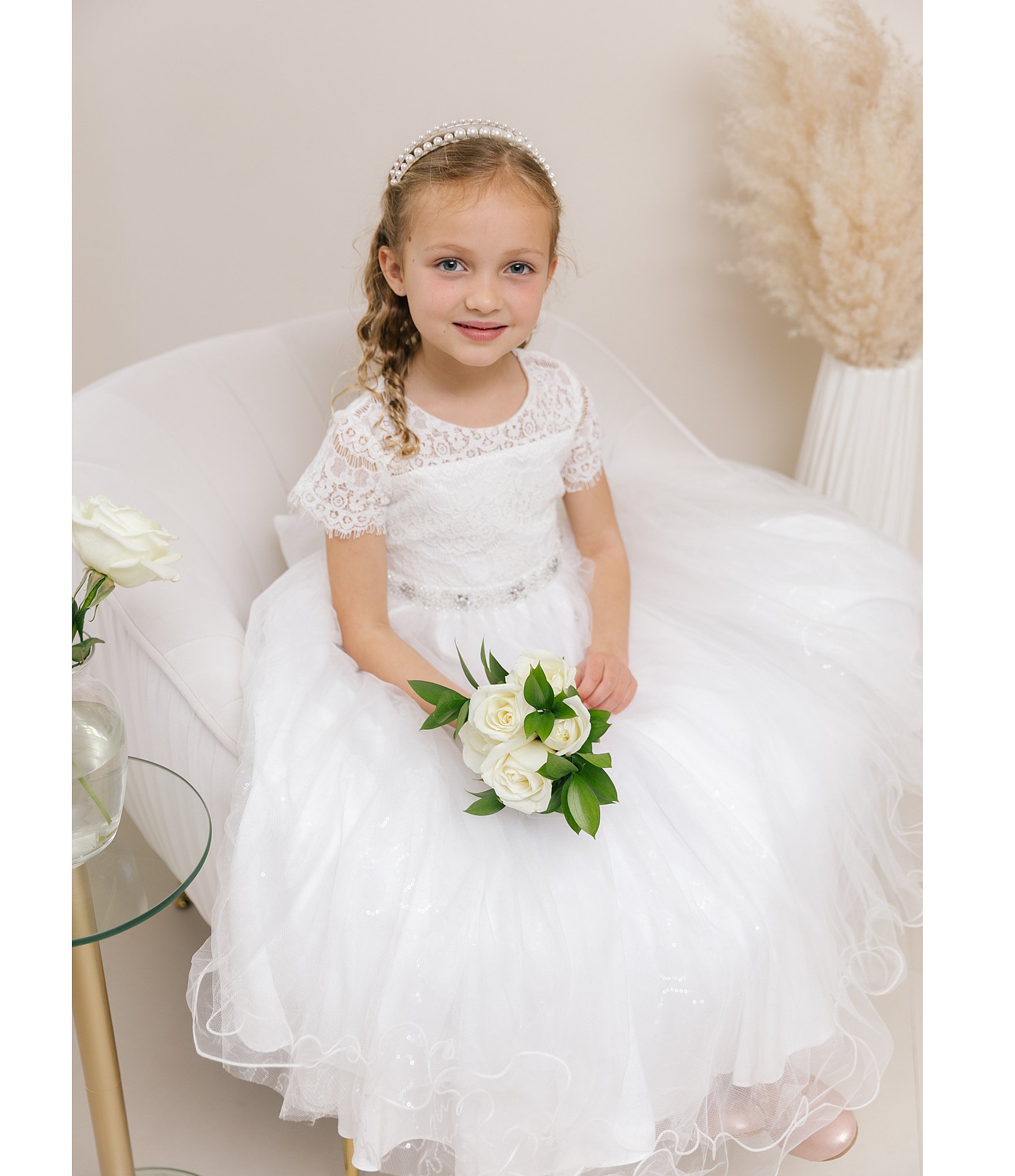 Chantilly Place Little Girls 2T-6X Illusion Lace/Mesh Ballgown