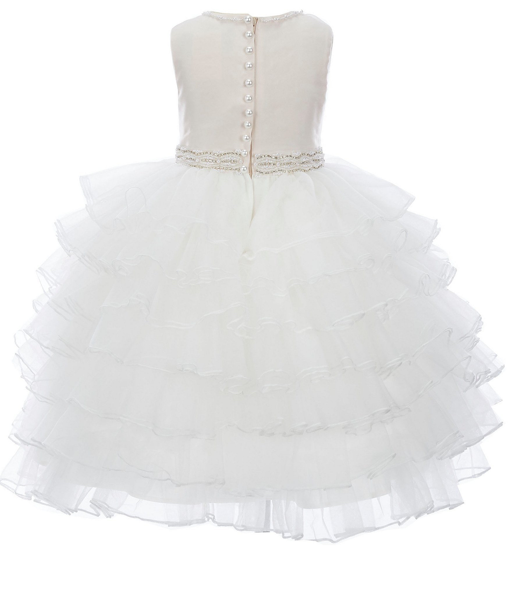 Chantilly Place Little Girls 2T-6X Jeweled-Waist Satin/Mesh Tiered Cascade Tea Length Dress