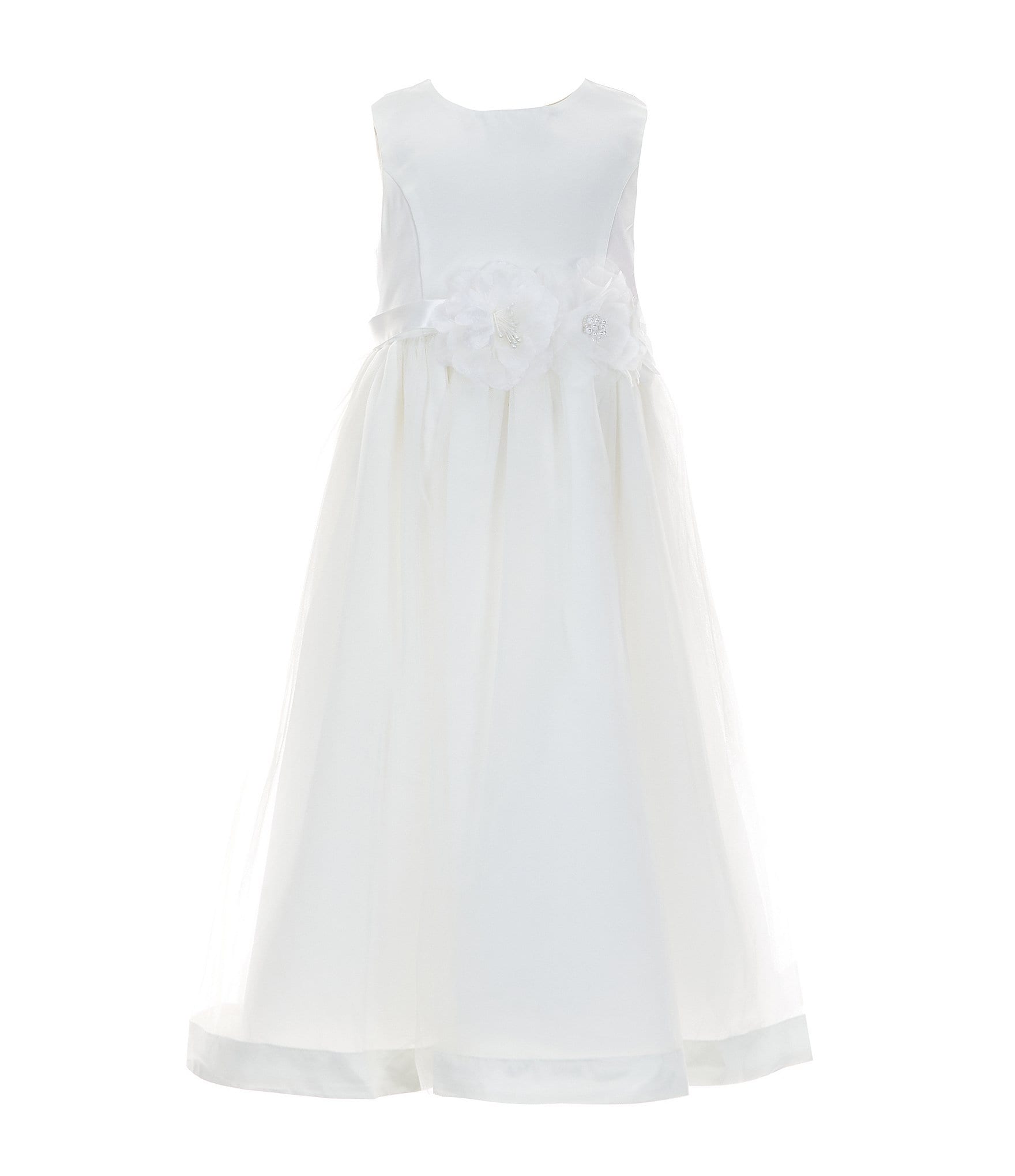 Chantilly Place Little Girls 2T-6X Sleeveless Flower-Appliqued Satin Fit-And-Flare Dress