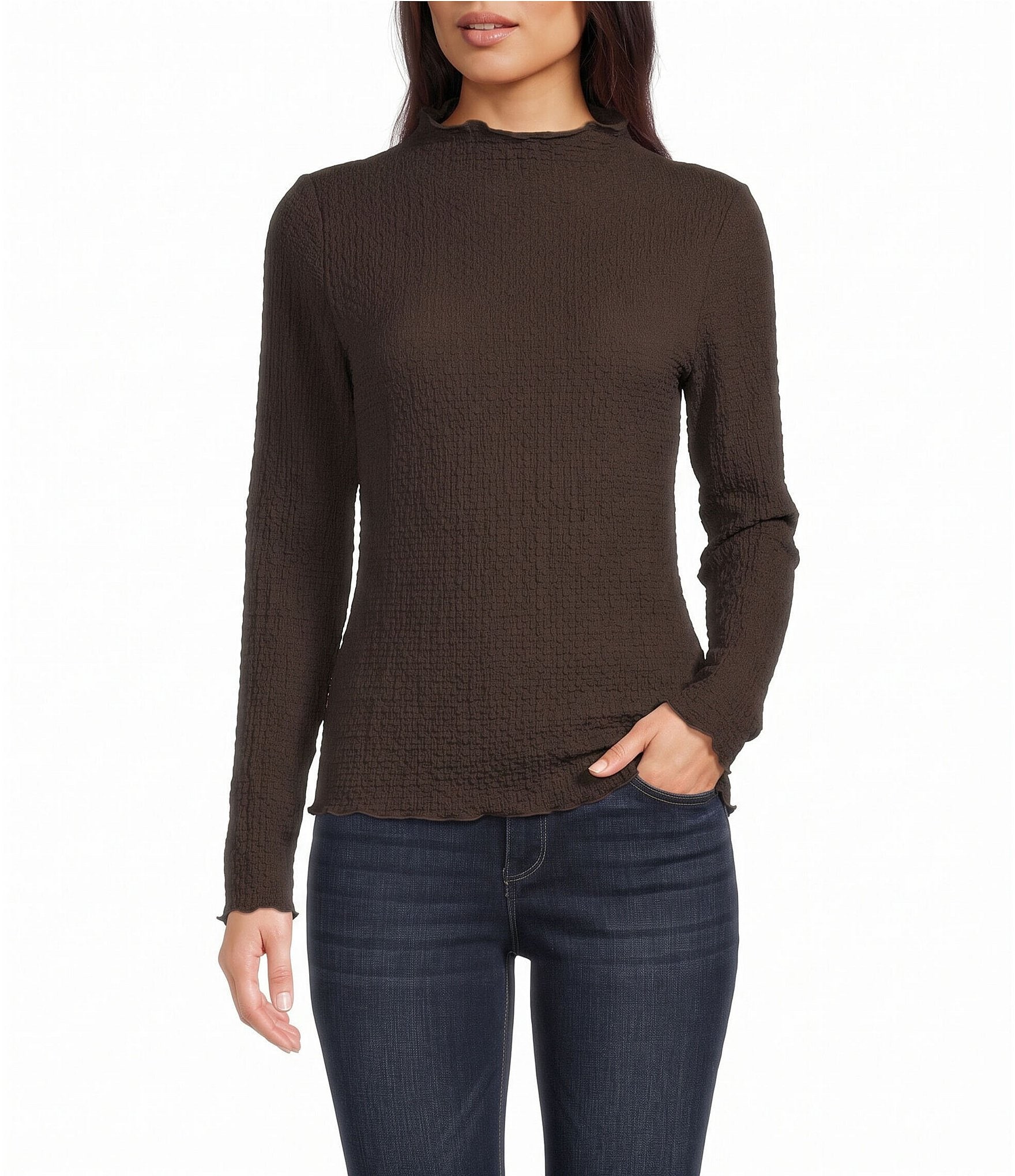 Charlie B. Bubble Knit Mock Neck Long Sleeve Sweater Top