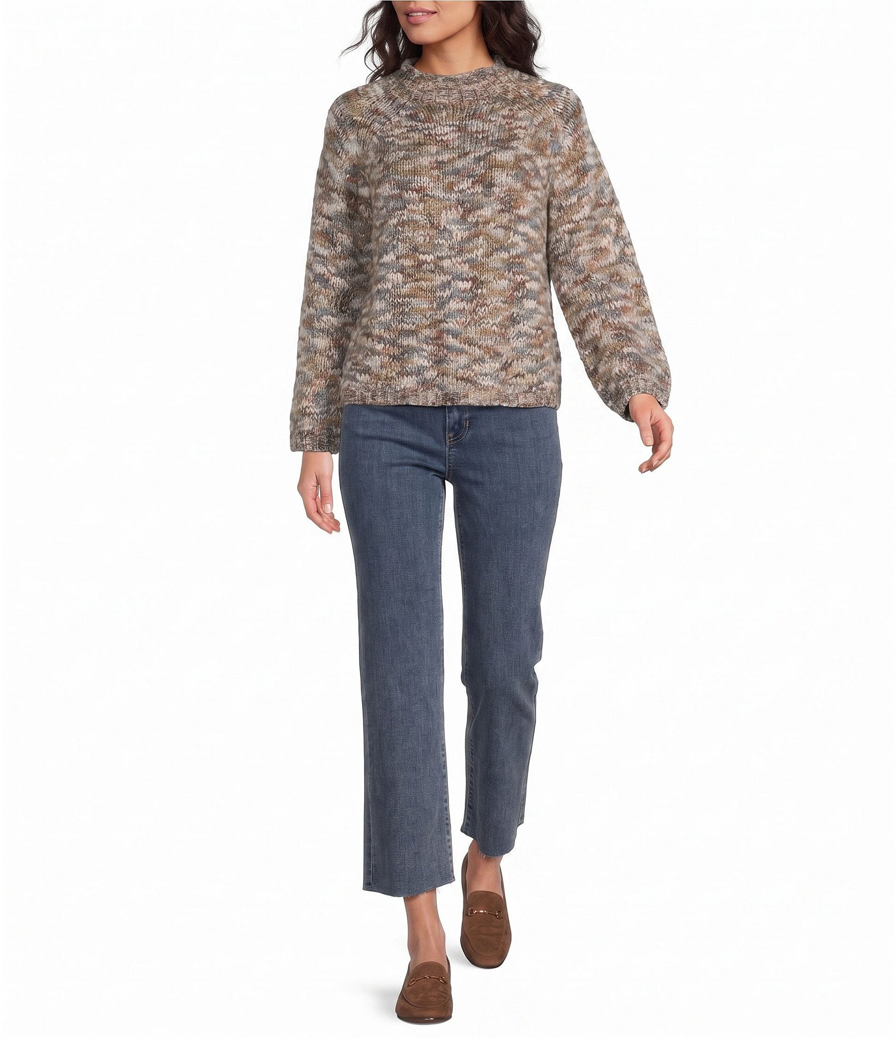 Charlie B. Knit Space Dye Mock Neck Long Sleeve Sweater