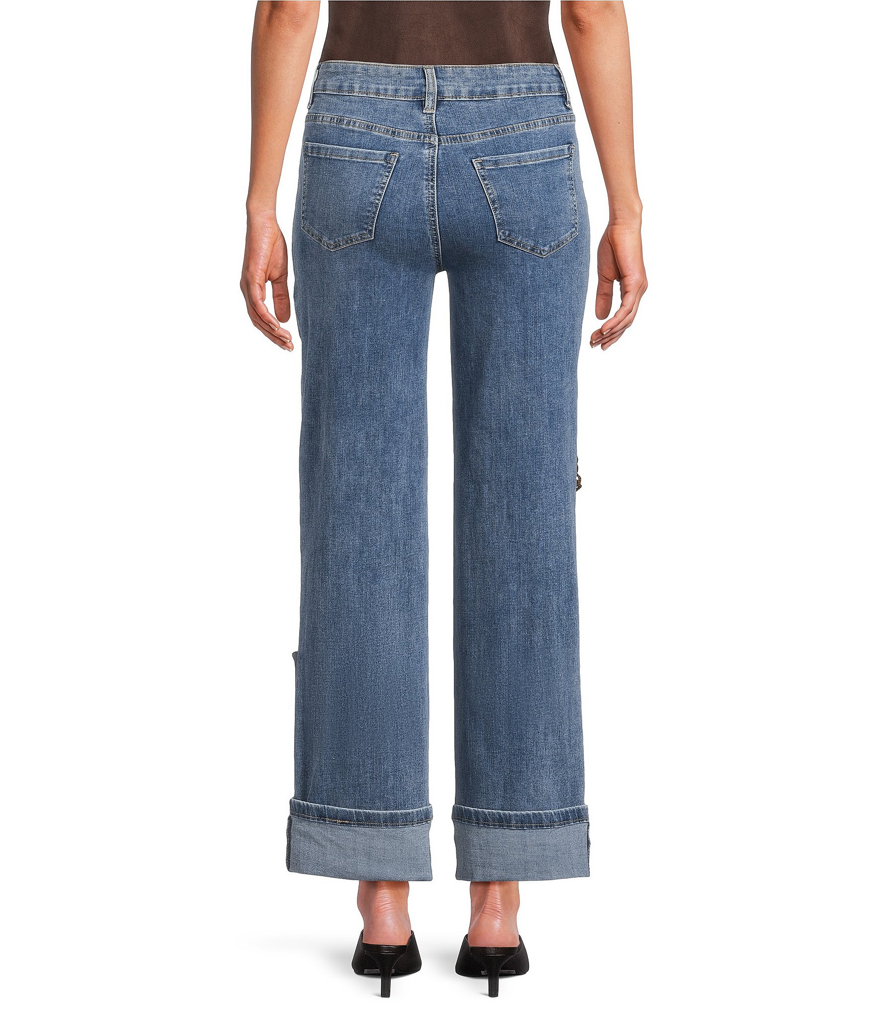 Charlie B. Stretch Denim Patchwork Mid Rise Ankle Jeans