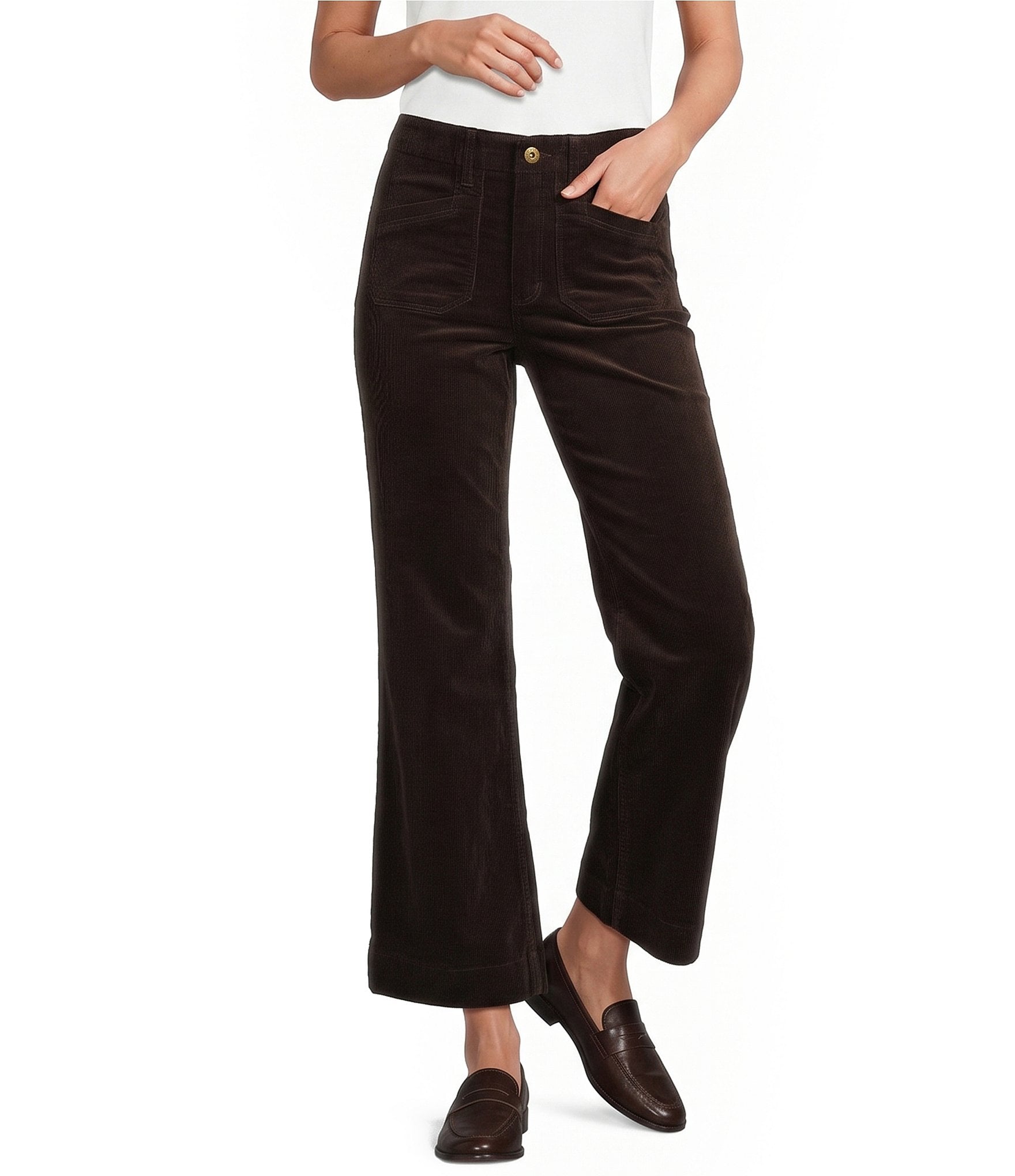 Charlie B. Stretch Twill Mid Rise Wide Leg Crop Pants