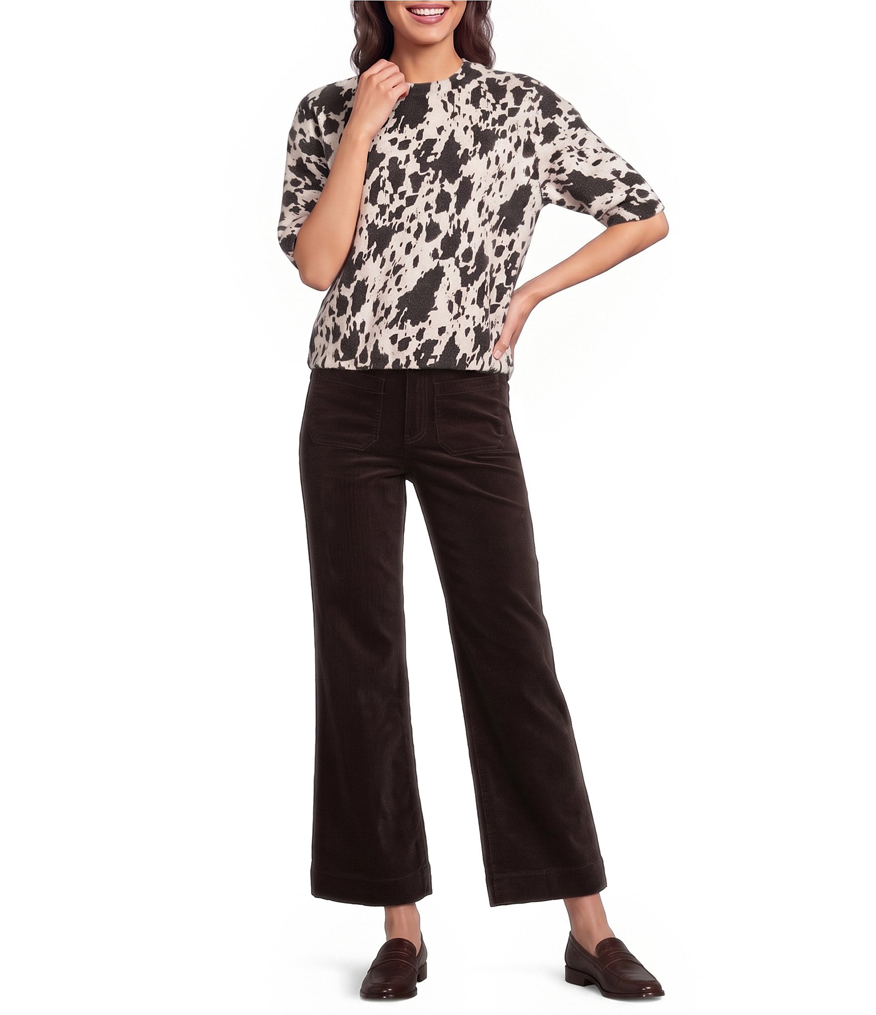 Charlie B. Stretch Twill Mid Rise Wide Leg Crop Pants
